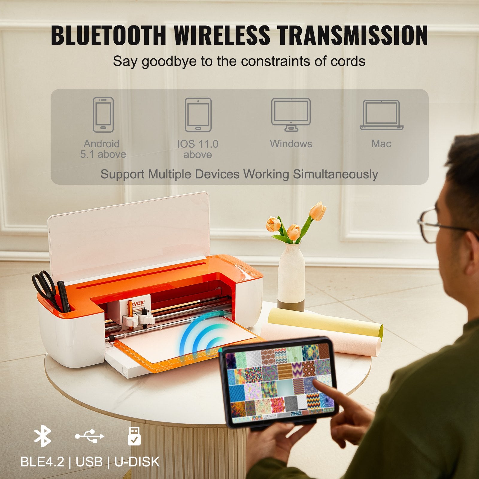 Gardening Tools: VEVOR Vinyl Cutter Machine, Bluetooth Connectivity DIY Cutting Machine, Compatible with iOS, Android, Windows and Mac, Massive Designs Included, for Creating Customized Cards, Home Decor