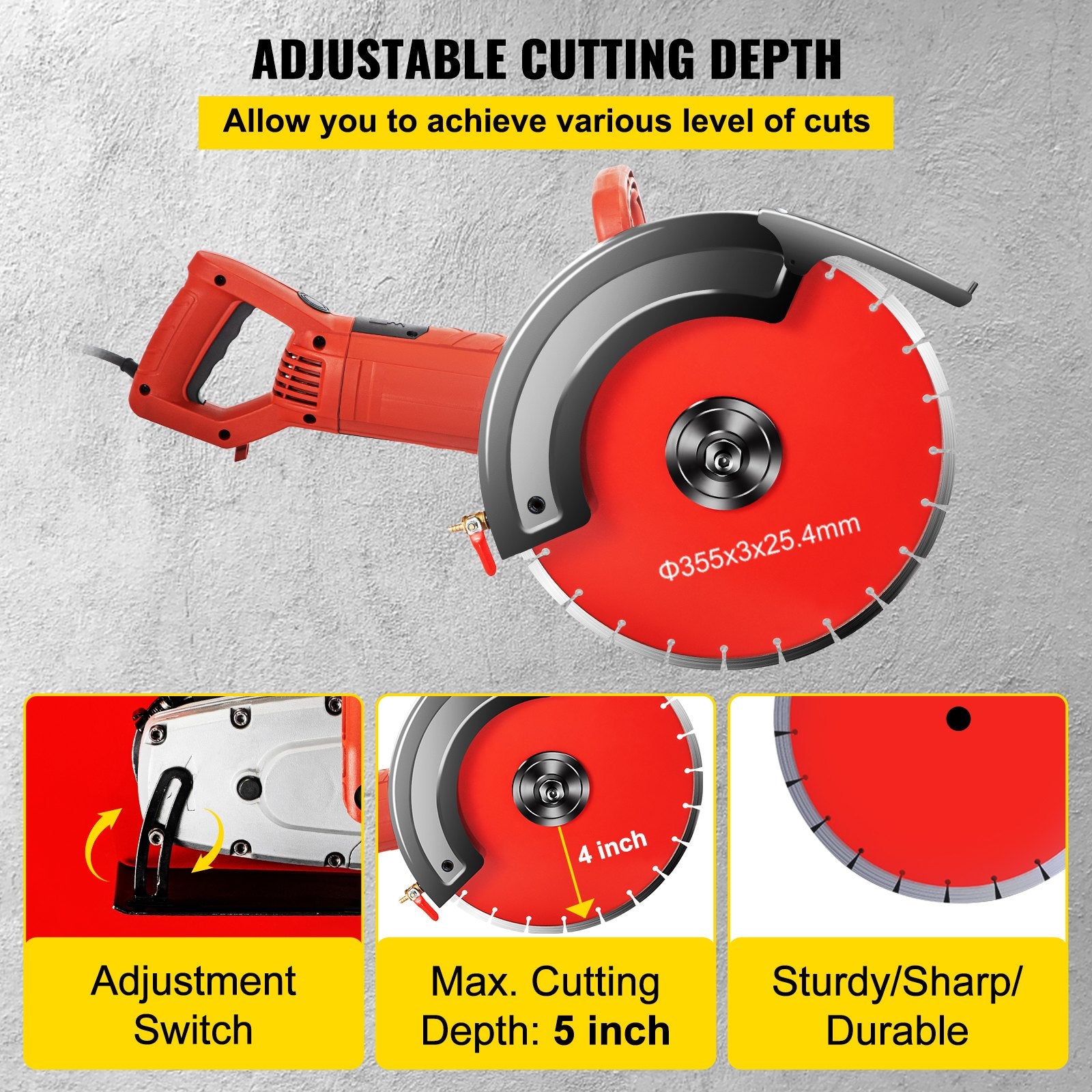 Saw Accessories: VEVOR Electric Concrete Saw, 14" Concrete Cutter, 1800W Concrete Saw, Electric Circular Saw with 14" Blade and Tools, Masonry Saw for Granite, Brick, Porcelain, Reinforced Concrete and Other Materials