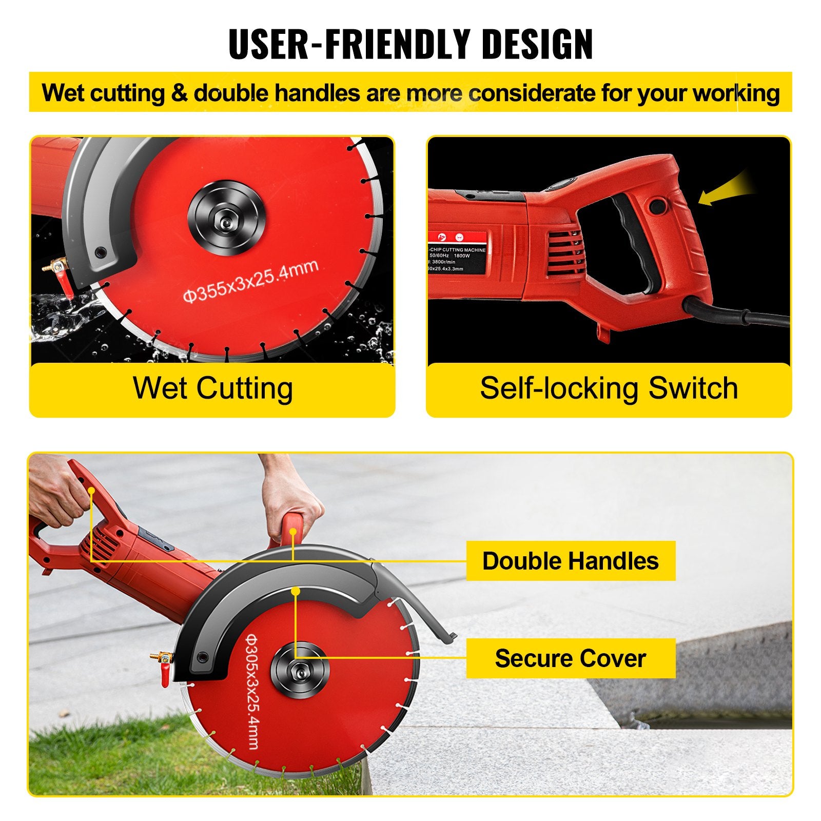 Saw Accessories: VEVOR Electric Concrete Saw, 14" Concrete Cutter, 1800W Concrete Saw, Electric Circular Saw with 14" Blade and Tools, Masonry Saw for Granite, Brick, Porcelain, Reinforced Concrete and Other Materials