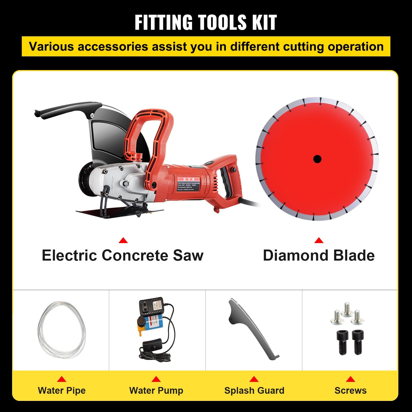 Saw Accessories: VEVOR Electric Concrete Saw, 14" Concrete Cutter, 1800W Concrete Saw, Electric Circular Saw with 14" Blade and Tools, Masonry Saw for Granite, Brick, Porcelain, Reinforced Concrete and Other Materials
