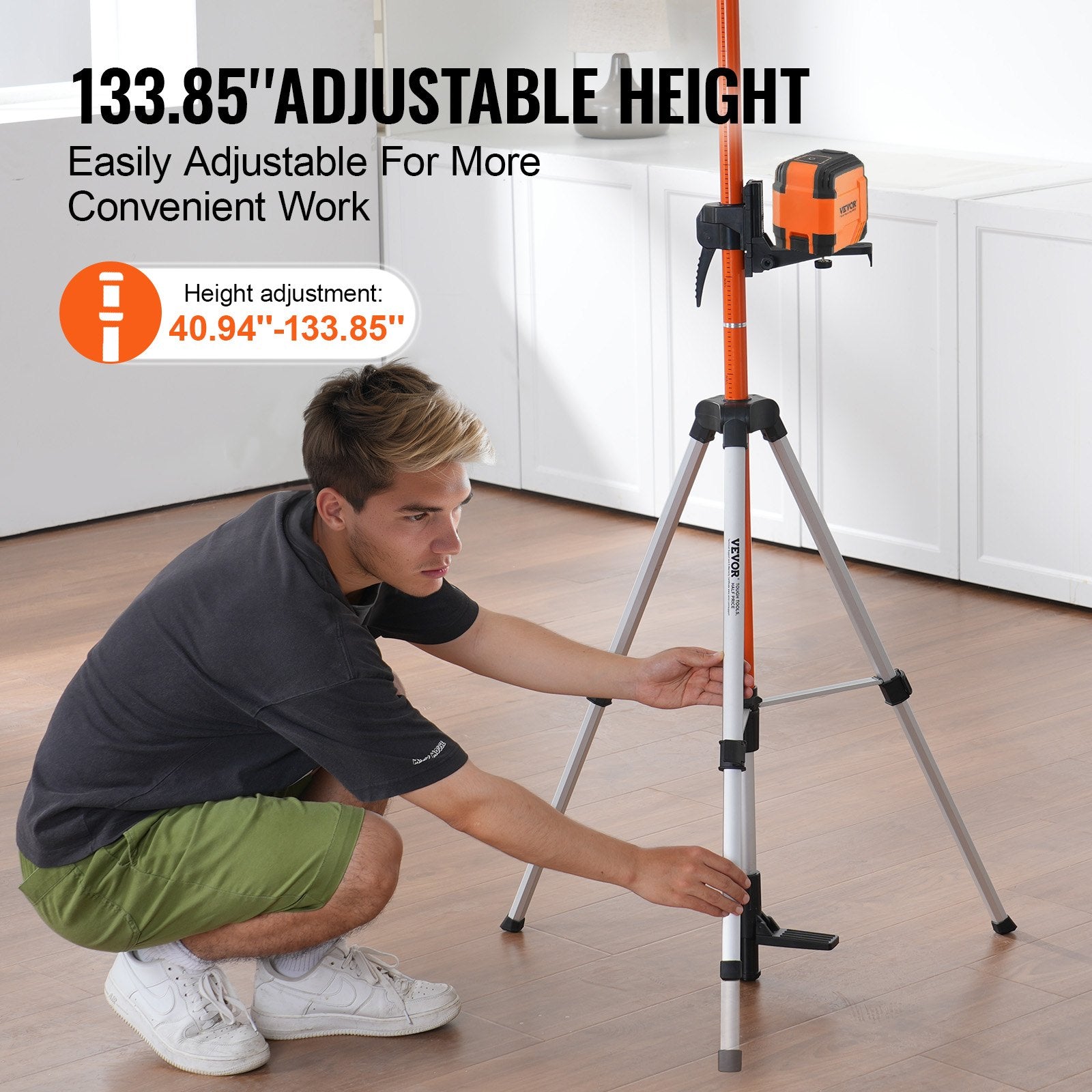 Camera Accessories: VEVOR Laser Level Tripod, 1/4"-20 & 5/8"-11 Thread Mount, 40.94-133.85 inch Height Adjustment with Level Bubble & Heavy-duty Stand, Extendable Pole Lightweight Aluminum Tripod for Laser Scanner