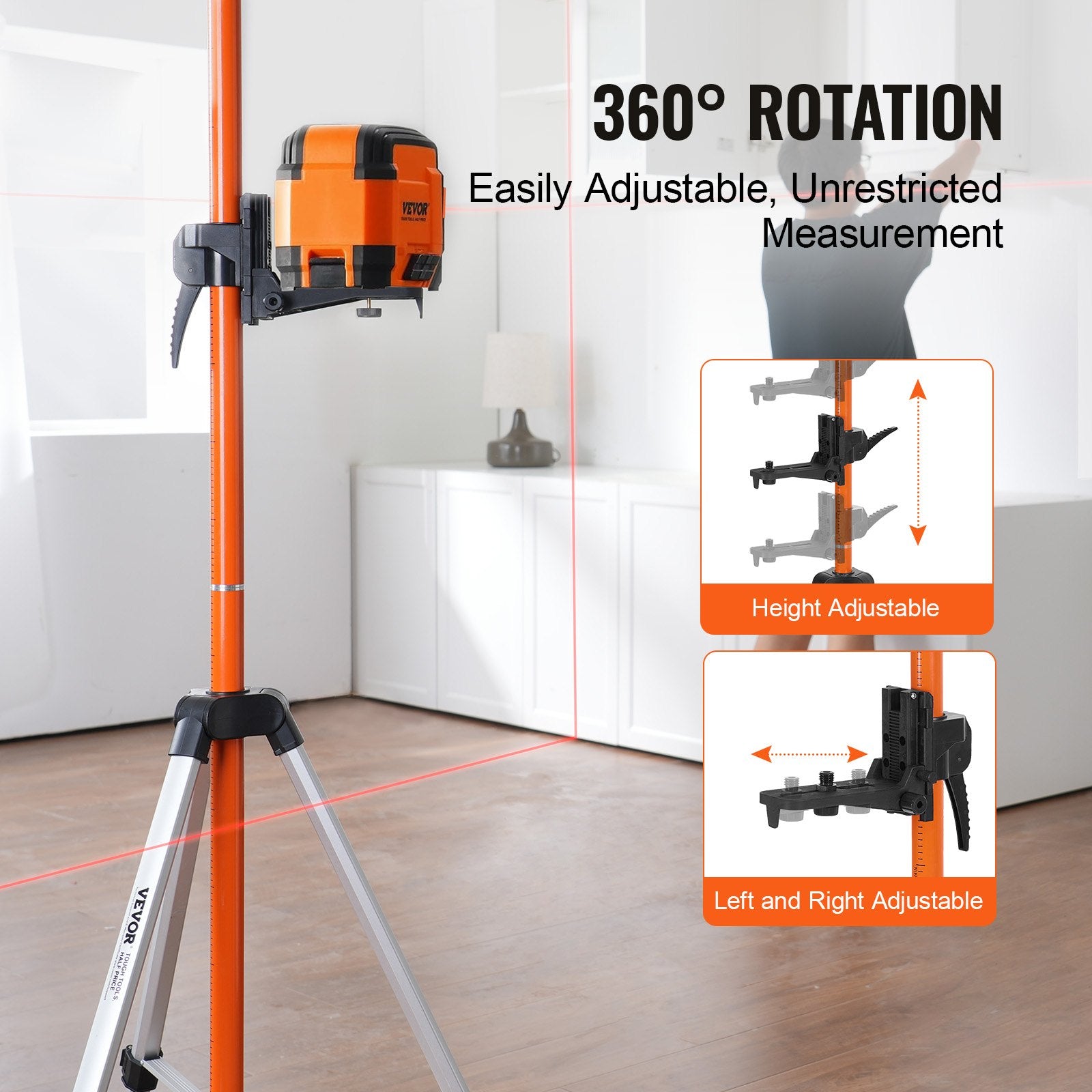 Camera Accessories: VEVOR Laser Level Tripod, 1/4"-20 & 5/8"-11 Thread Mount, 40.94-133.85 inch Height Adjustment with Level Bubble & Heavy-duty Stand, Extendable Pole Lightweight Aluminum Tripod for Laser Scanner