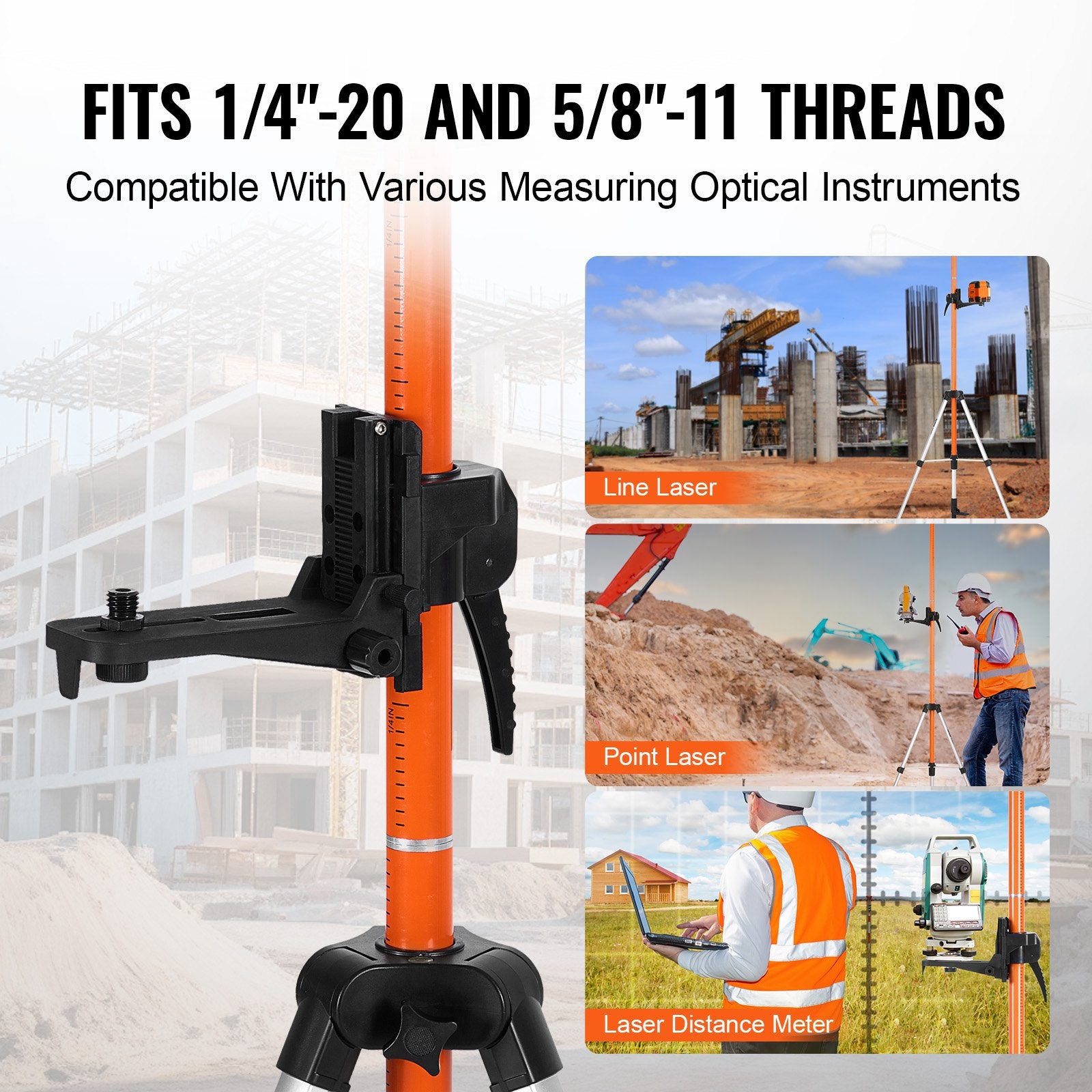 Camera Accessories: VEVOR Laser Level Tripod, 1/4"-20 & 5/8"-11 Thread Mount, 40.94-133.85 inch Height Adjustment with Level Bubble & Heavy-duty Stand, Extendable Pole Lightweight Aluminum Tripod for Laser Scanner