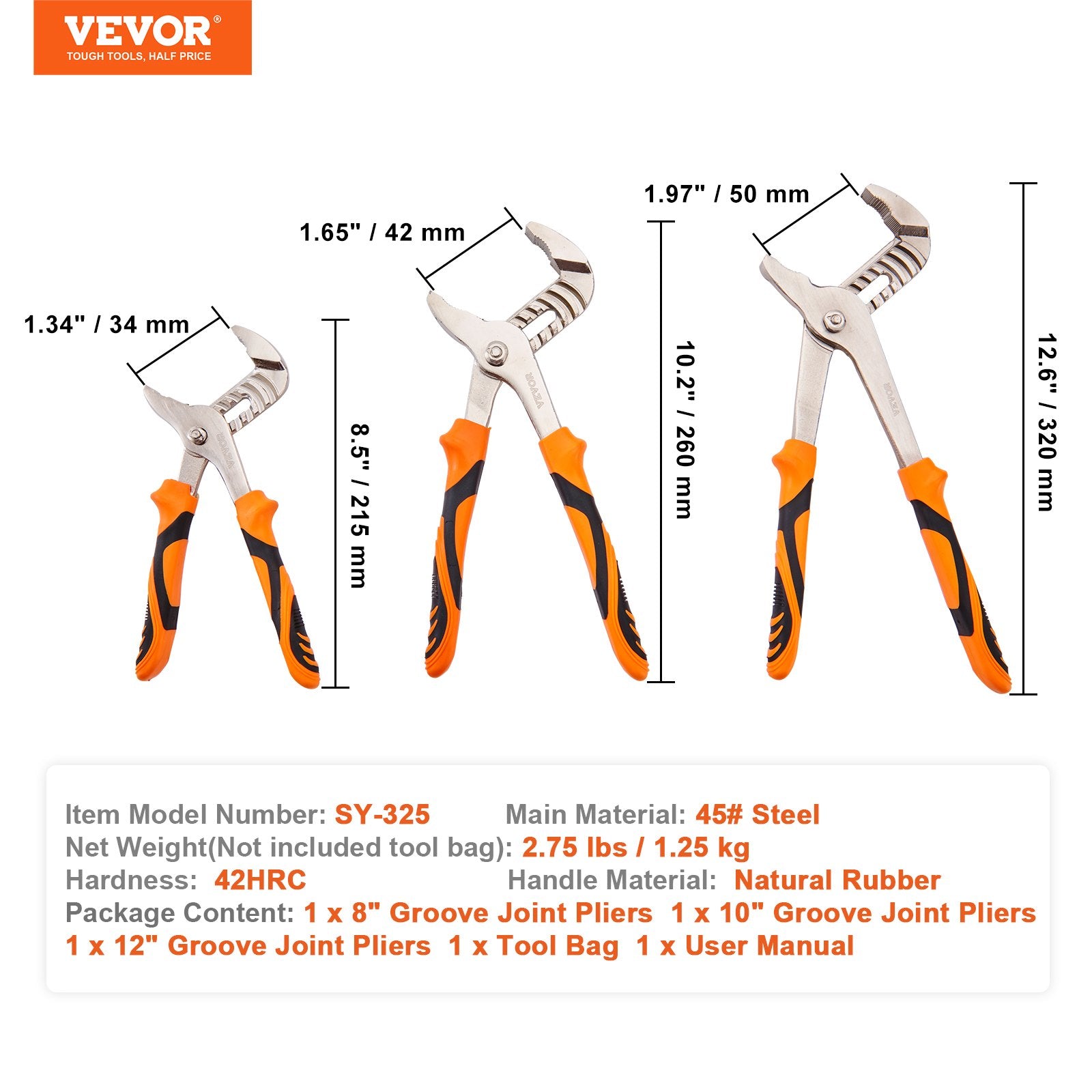 Hand Tools: VEVOR Groove Joint Pliers Set Water Pump Pliers 3-Piece 12