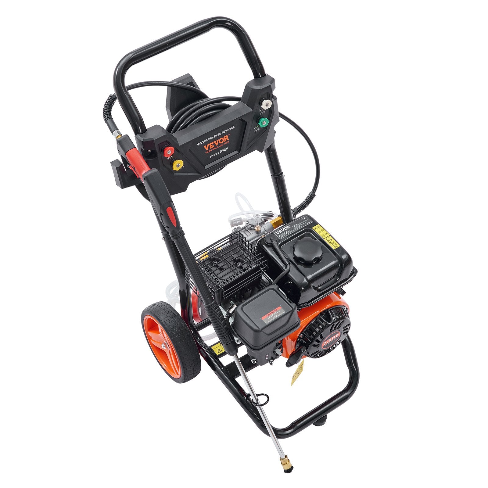 Fuel & Exhaust: VEVOR Gas Pressure Washer Gas Powered Washer 3400 PSI 2.6 GPM 210cc 5 Nozzles