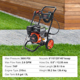 Fuel & Exhaust: VEVOR Gas Pressure Washer Gas Powered Washer 3600 PSI 2.6 GPM 210cc 5 Nozzles
