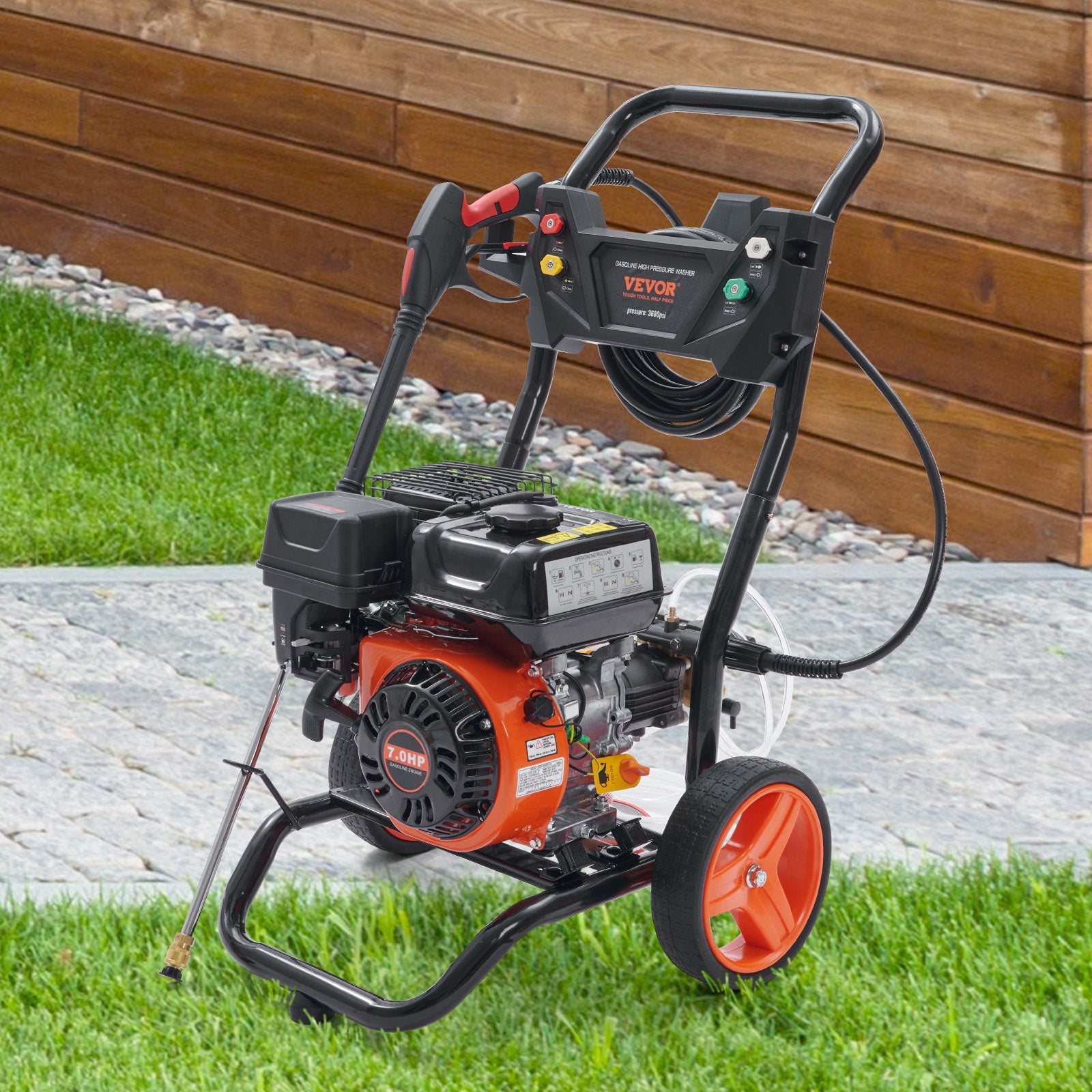 Fuel & Exhaust: VEVOR Gas Pressure Washer Gas Powered Washer 3600 PSI 2.6 GPM 210cc 5 Nozzles