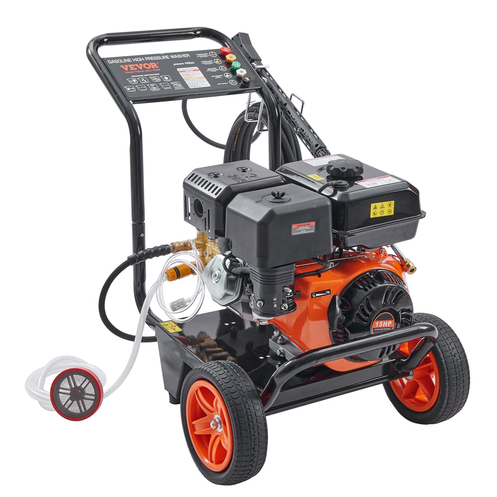 Fuel & Exhaust: VEVOR Gas Pressure Washer Gas Powered Washer 4400 PSI 4.0 GPM 390cc 5 Nozzles