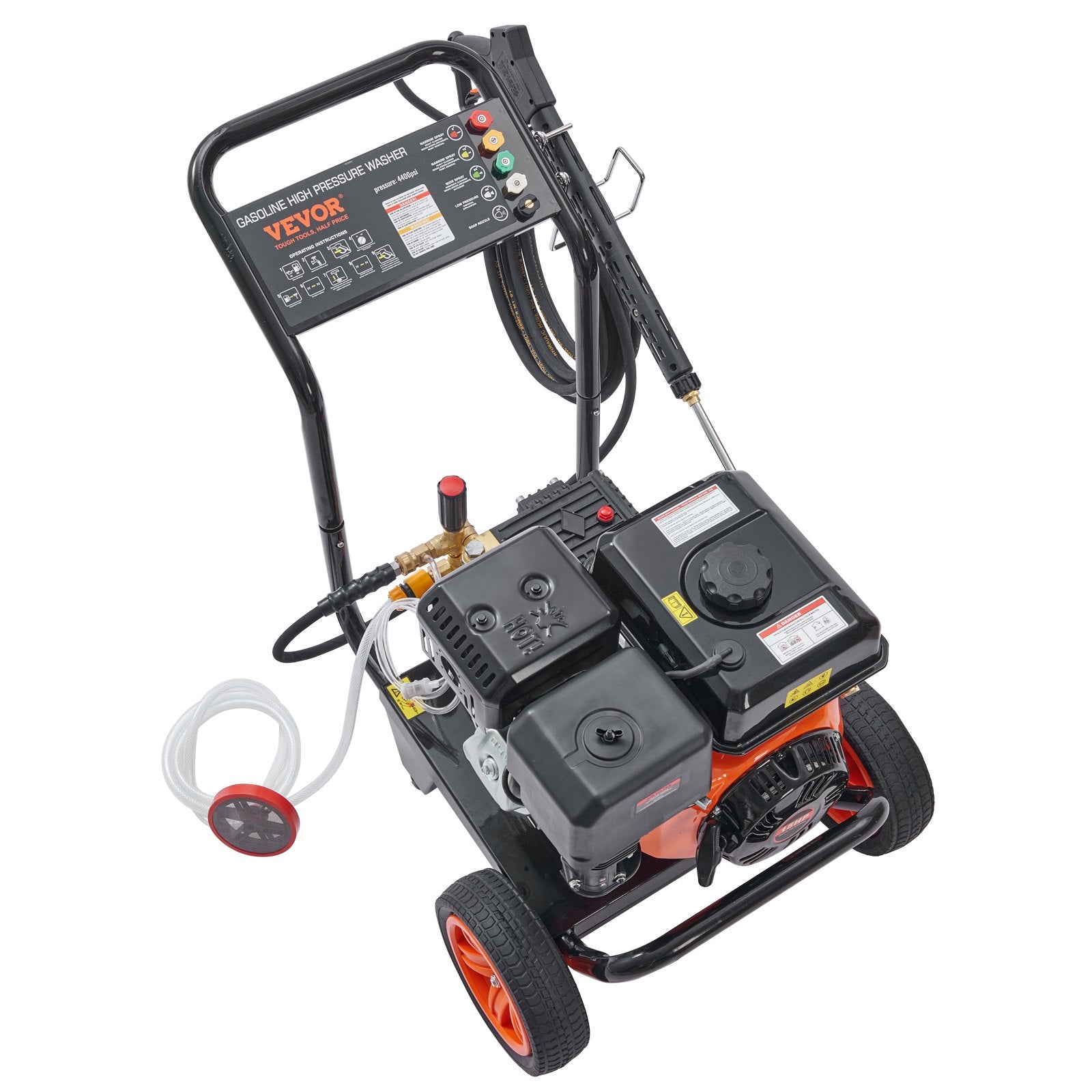 Fuel & Exhaust: VEVOR Gas Pressure Washer Gas Powered Washer 4400 PSI 4.0 GPM 390cc 5 Nozzles