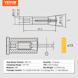 Fuel & Exhaust: VEVOR 13 pcs Precision R8 Collet Set, 1/8'' - 7/8'', 45# Mill Collet Chuck 0.0012"/30μm TIR with 13 Labeled Storage Boxes, for Milling Machine Drill Presses Boring Machine Machining Center