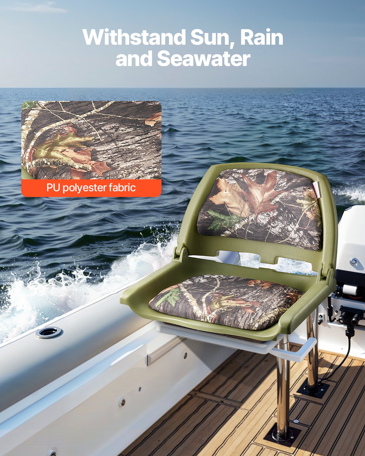 Boat Seat, Low Backrest, Folding Fishing Boat Seat with Thickened Sponge Cushion & PU Polyester Fabric, Strong PP Frame, Flip Up Boat Seat for Fishing Boats, Yachts, Ships, Camouflage Color
