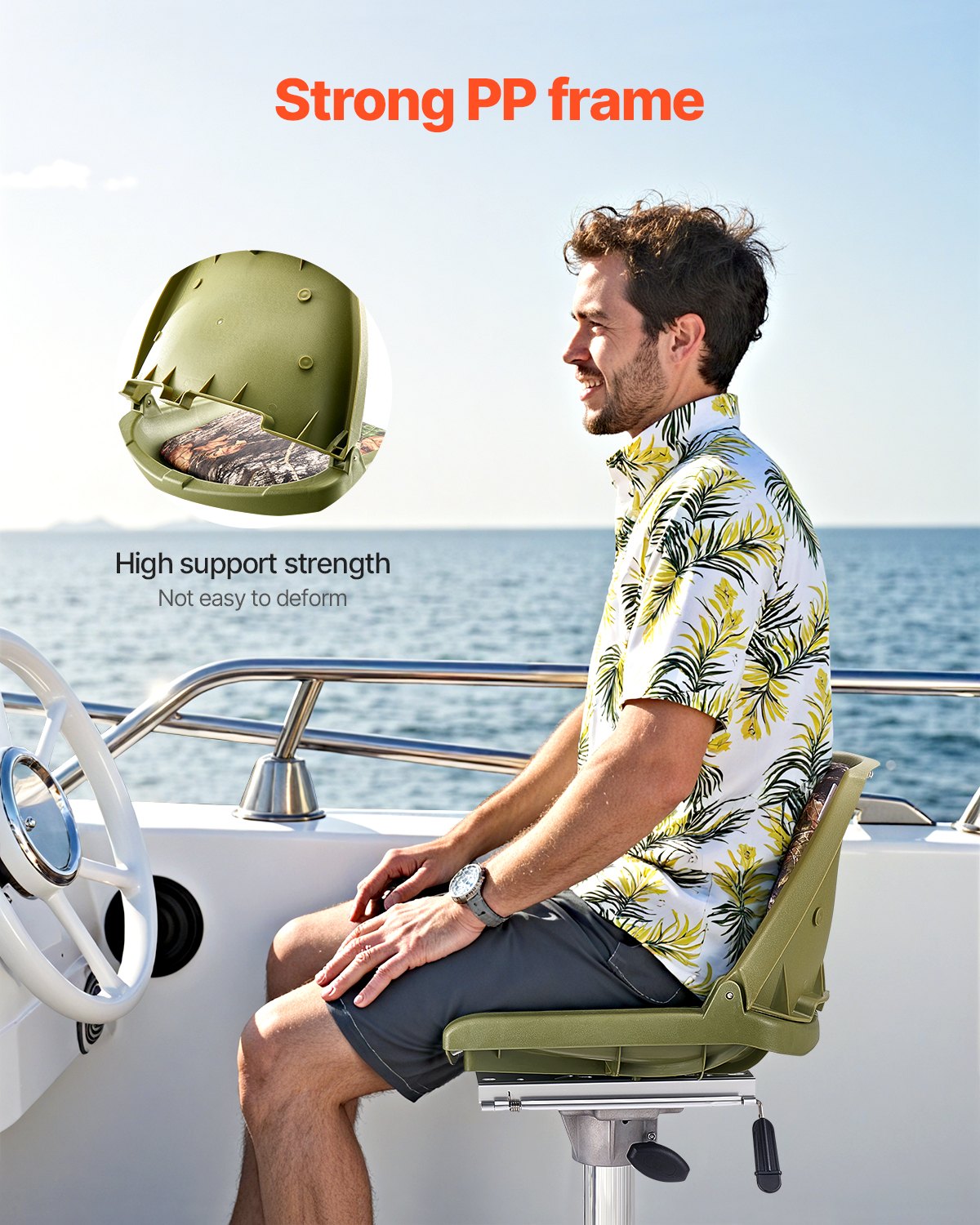 Boat Seat, Low Backrest, Folding Fishing Boat Seat with Thickened Sponge Cushion & PU Polyester Fabric, Strong PP Frame, Flip Up Boat Seat for Fishing Boats, Yachts, Ships, Camouflage Color