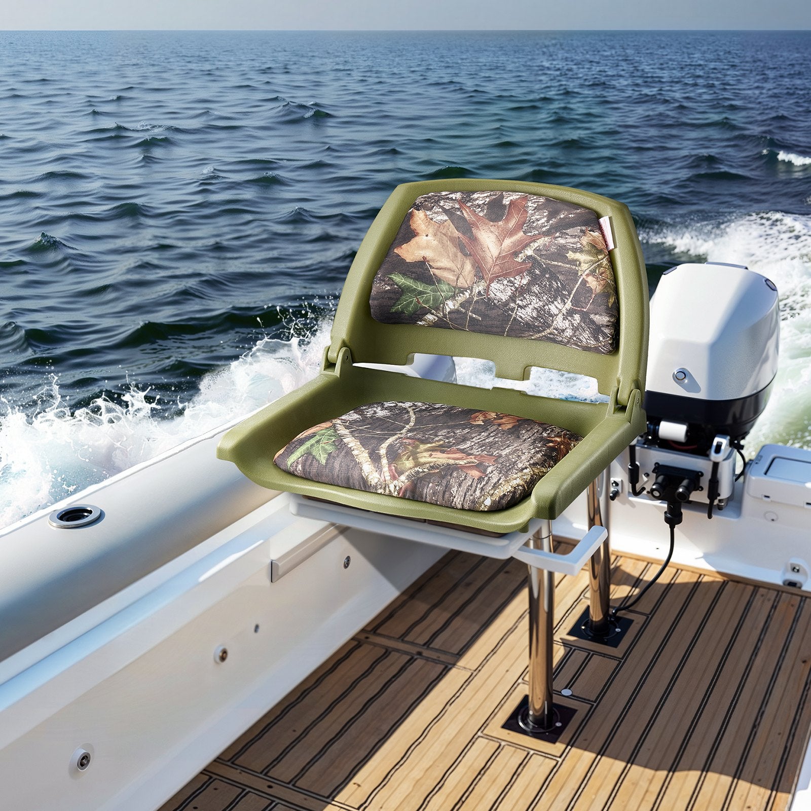 Boat Seat, Low Backrest, Folding Fishing Boat Seat with Thickened Sponge Cushion & PU Polyester Fabric, Strong PP Frame, Flip Up Boat Seat for Fishing Boats, Yachts, Ships, Camouflage Color