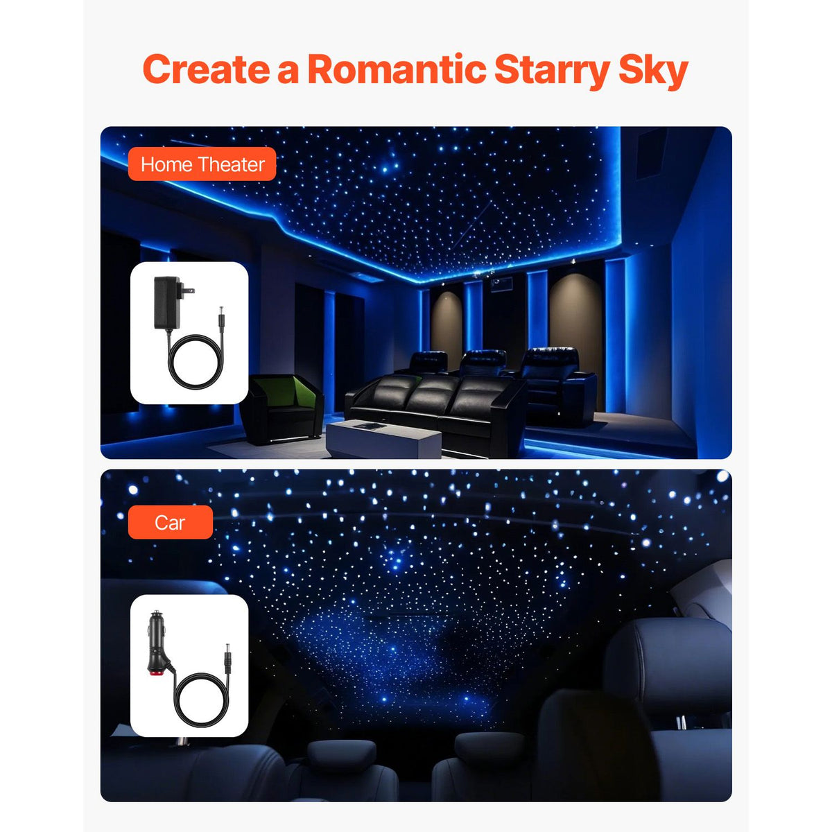 Starlight Headliner Kit, 450 pcs 0.76 mm 3 m, 16W Twinkle Fiber Optic Star Ceiling Lights for Car, Bluetooth APP, Remote Control, Sound Activated, RGBW Light Engine, for Home Bed Room Decor