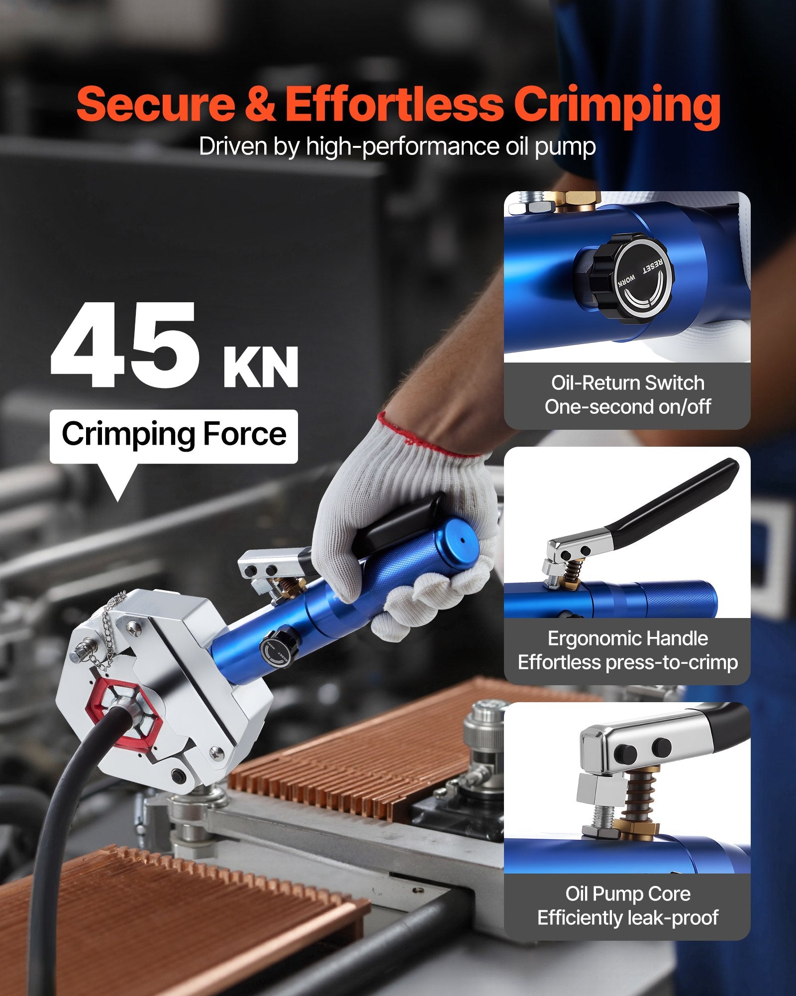 Caulking Tools: VEVOR Hydraulic Hose Crimper, Hydra-Krimp AC Hose Crimper Kit with 7 Dies Snap-On, Integral Manual Hydraulic A/C Hoses Crimping Tool for Automotive & Air Conditioning Repair - with Carrying Case