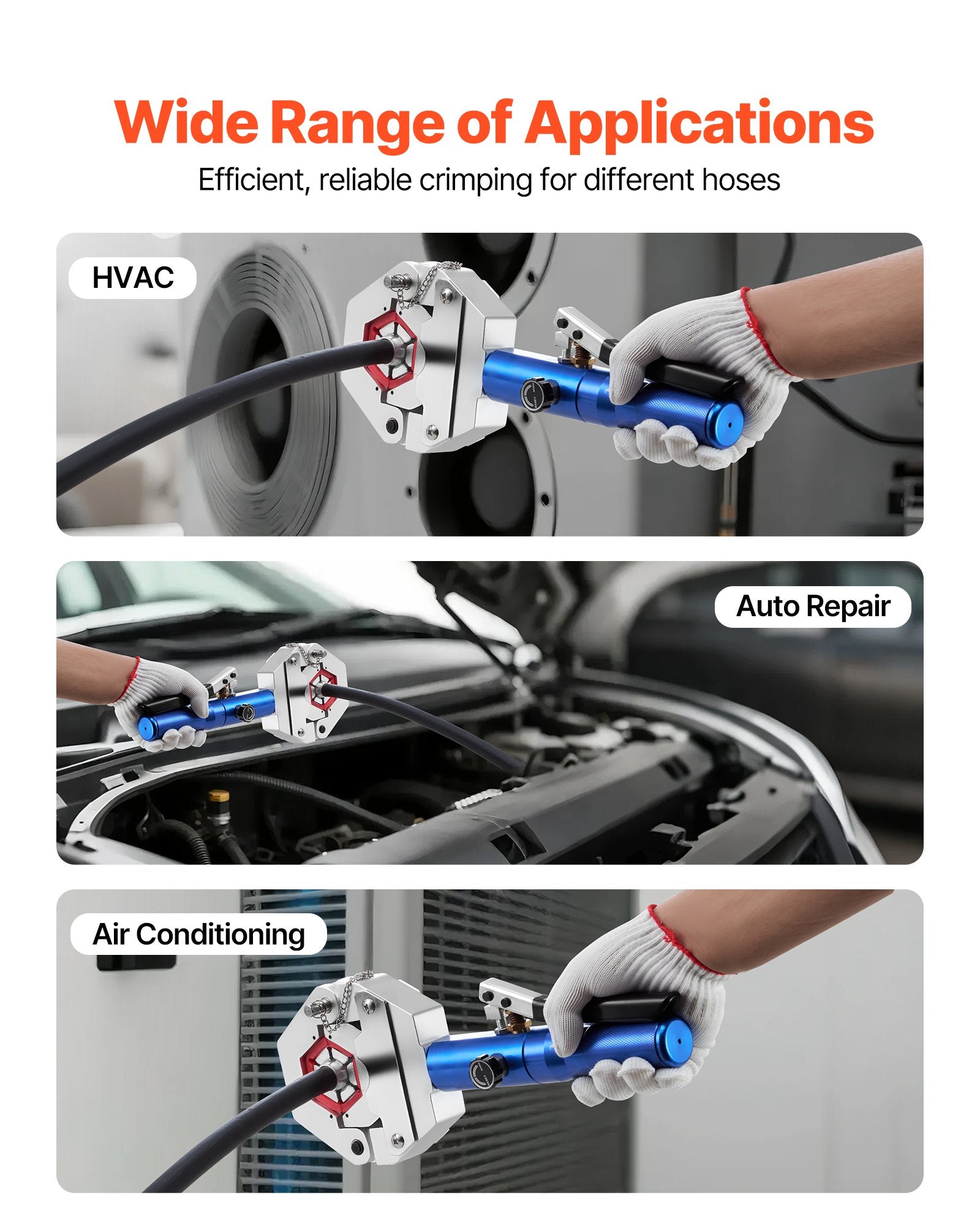 Caulking Tools: VEVOR Hydraulic Hose Crimper, Hydra-Krimp AC Hose Crimper Kit with 7 Dies Snap-On, Integral Manual Hydraulic A/C Hoses Crimping Tool for Automotive & Air Conditioning Repair - with Carrying Case