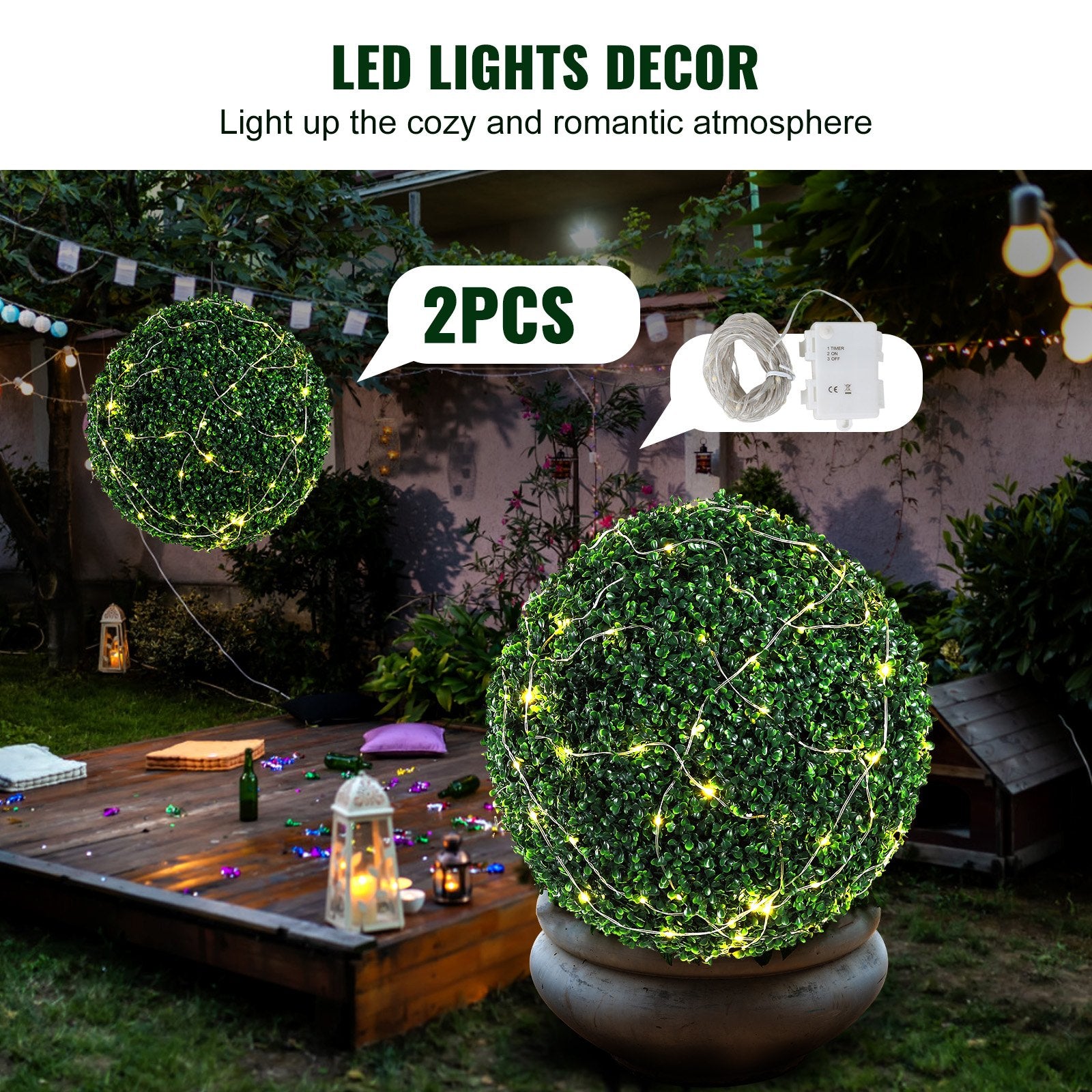 Garden Ornaments: VEVOR Artificial Topiaries Boxwood Trees, (2 Pieces), Ball-Shape Faux Topiaries Plant, All-year Green Feaux Plant Decorative Balls for Backyard, Balcony,Garden, Wedding and Home