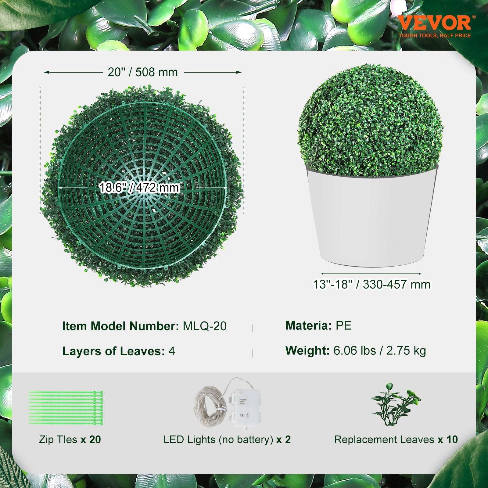 Garden Ornaments: VEVOR Artificial Topiaries Boxwood Trees, (2 Pieces), Ball-Shape Faux Topiaries Plant, All-year Green Feaux Plant Decorative Balls for Backyard, Balcony,Garden, Wedding and Home