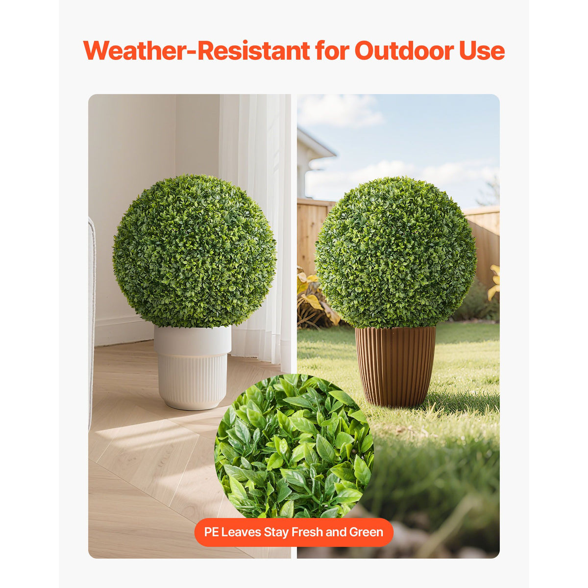 Artificial Topiary Ball, 584mm Faux Boxwood Plant Balls, Fake Silk Tree Look Real, Easy Assembly for Decor Front Porch Outdoor Patio Garden Balcony Backyard and Indoor Home Wedding, Green
