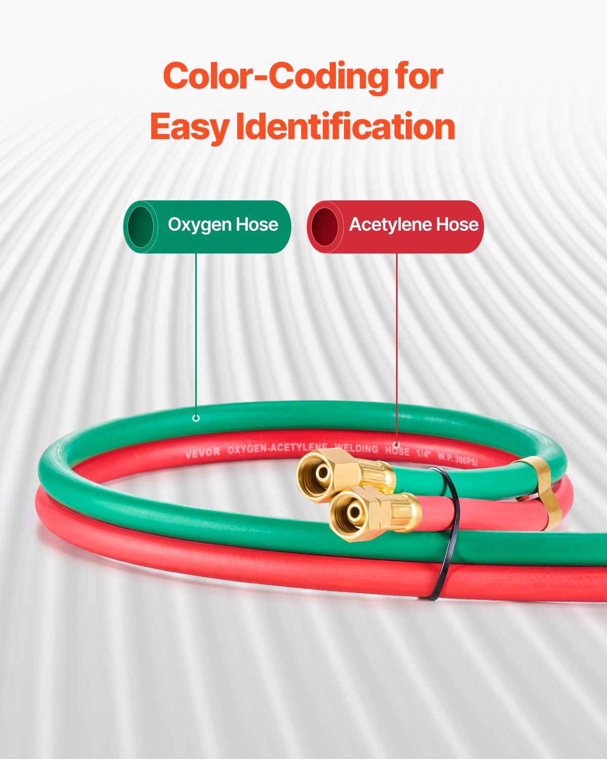 Air Compressors Accessories: VEVOR Oxygen Acetylene Hose, 1/4-Inch x 50FT Oxy Acetylene Hose with 9/16"-18 LH/RH B Fittings, R Grade Welding Torch Twin Hose with 300PSI Maximum Working Pressure for Cutting Soldering Brazing