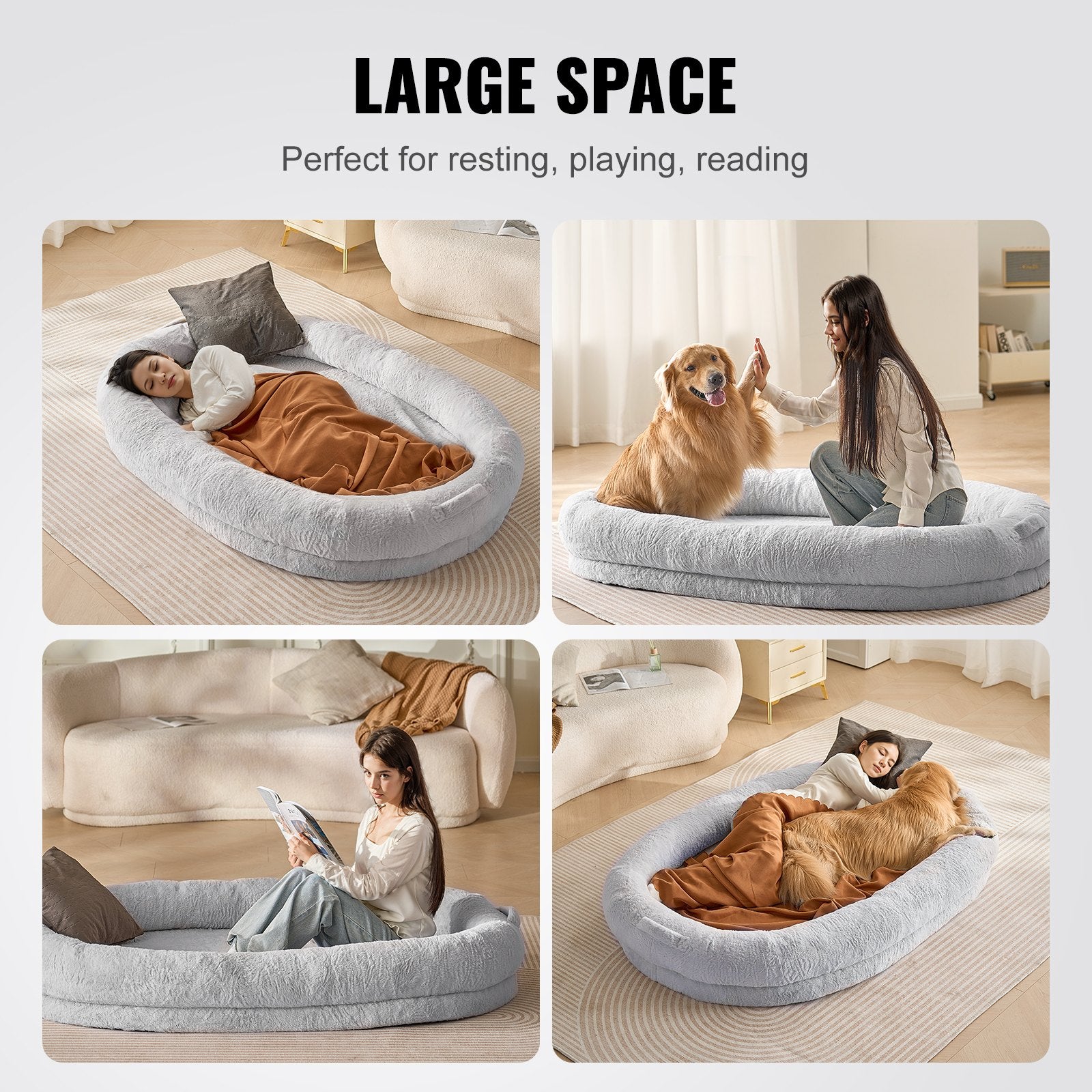 Dog Beds: VEVOR Human Dog Bed 1825x1220x254 mm Human Size Dog Bed Washable Faux Rabbit Fur