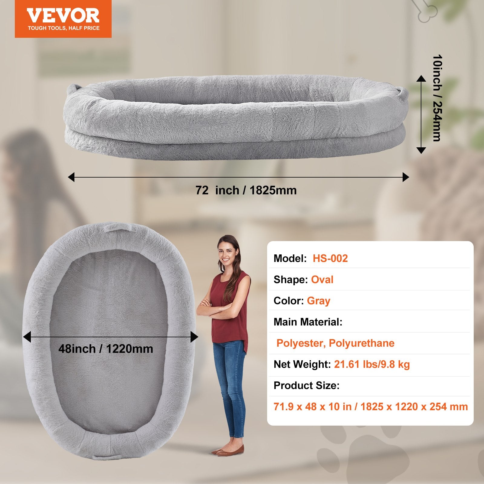 Dog Beds: VEVOR Human Dog Bed 1825x1220x254 mm Human Size Dog Bed Washable Faux Rabbit Fur
