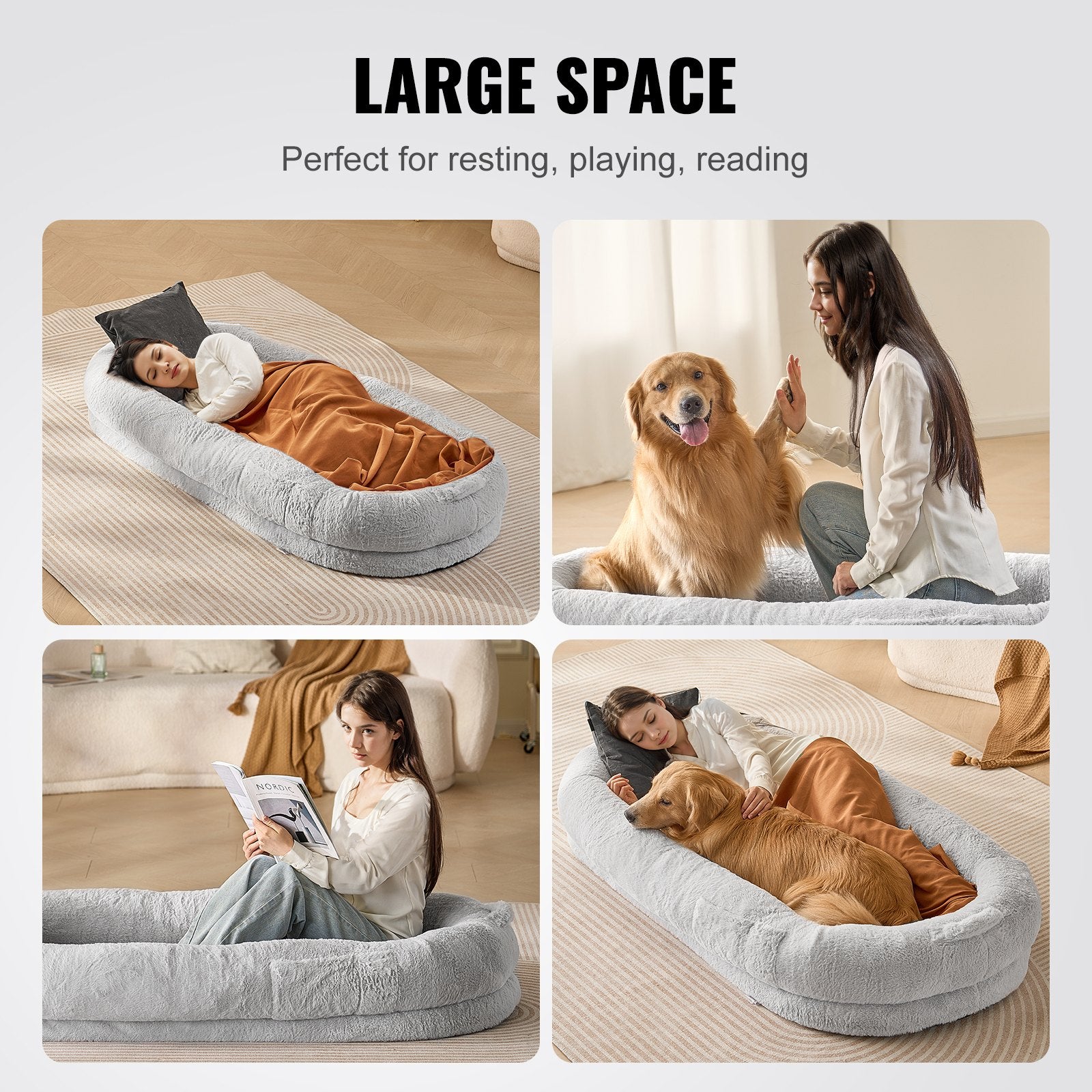 Dog Beds: VEVOR Human Dog Bed 1720x890x250 mm Human Size Dog Bed Washable Faux Rabbit Fur