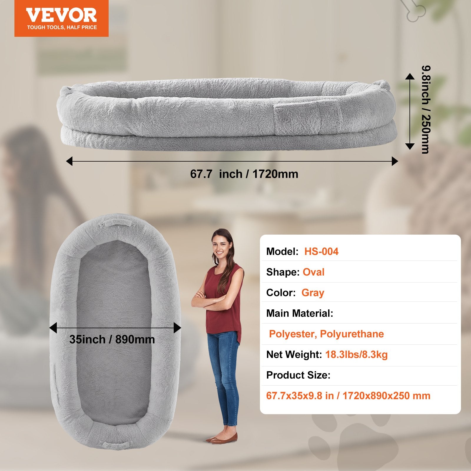 Dog Beds: VEVOR Human Dog Bed 1720x890x250 mm Human Size Dog Bed Washable Faux Rabbit Fur