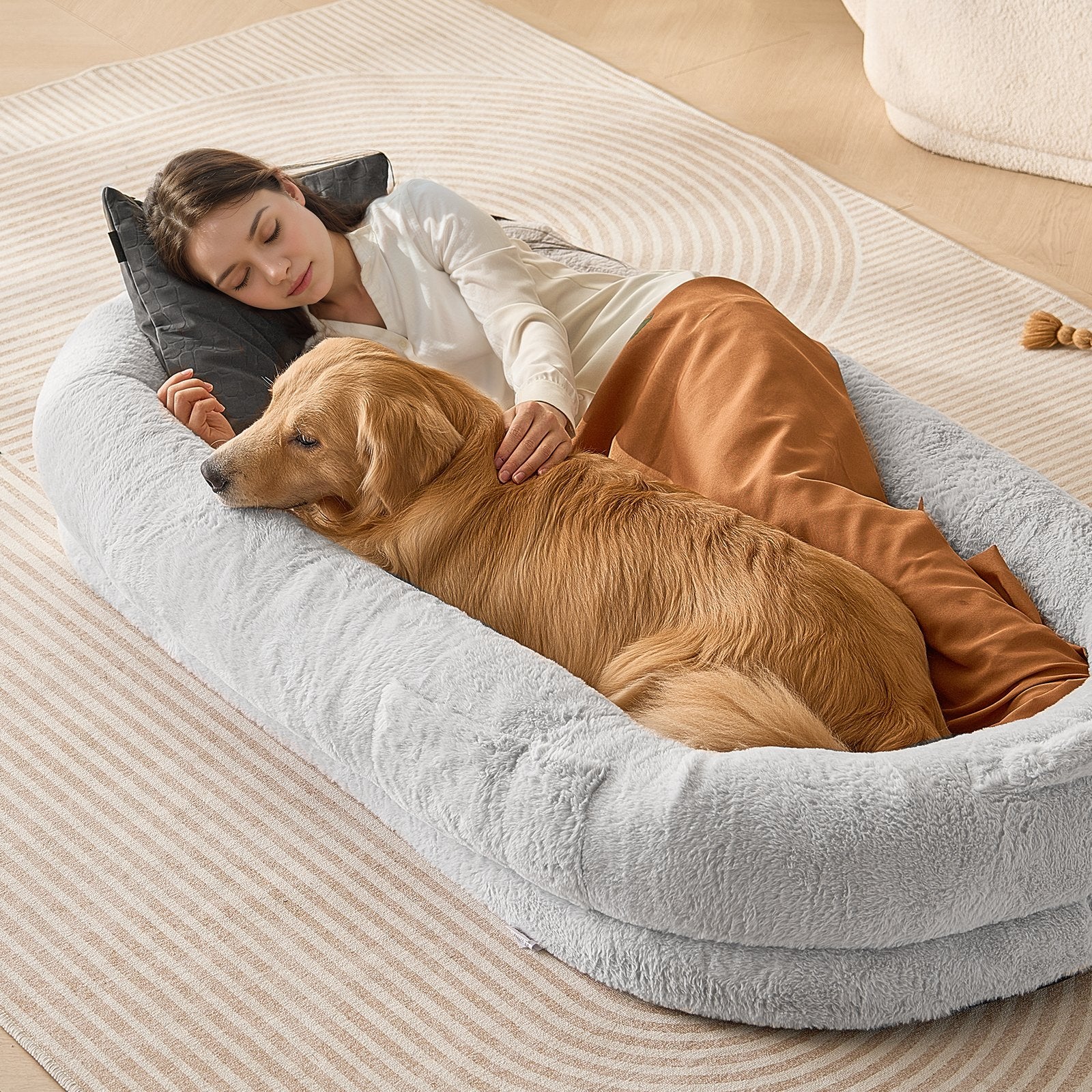 Dog Beds: VEVOR Human Dog Bed 1720x890x250 mm Human Size Dog Bed Washable Faux Rabbit Fur