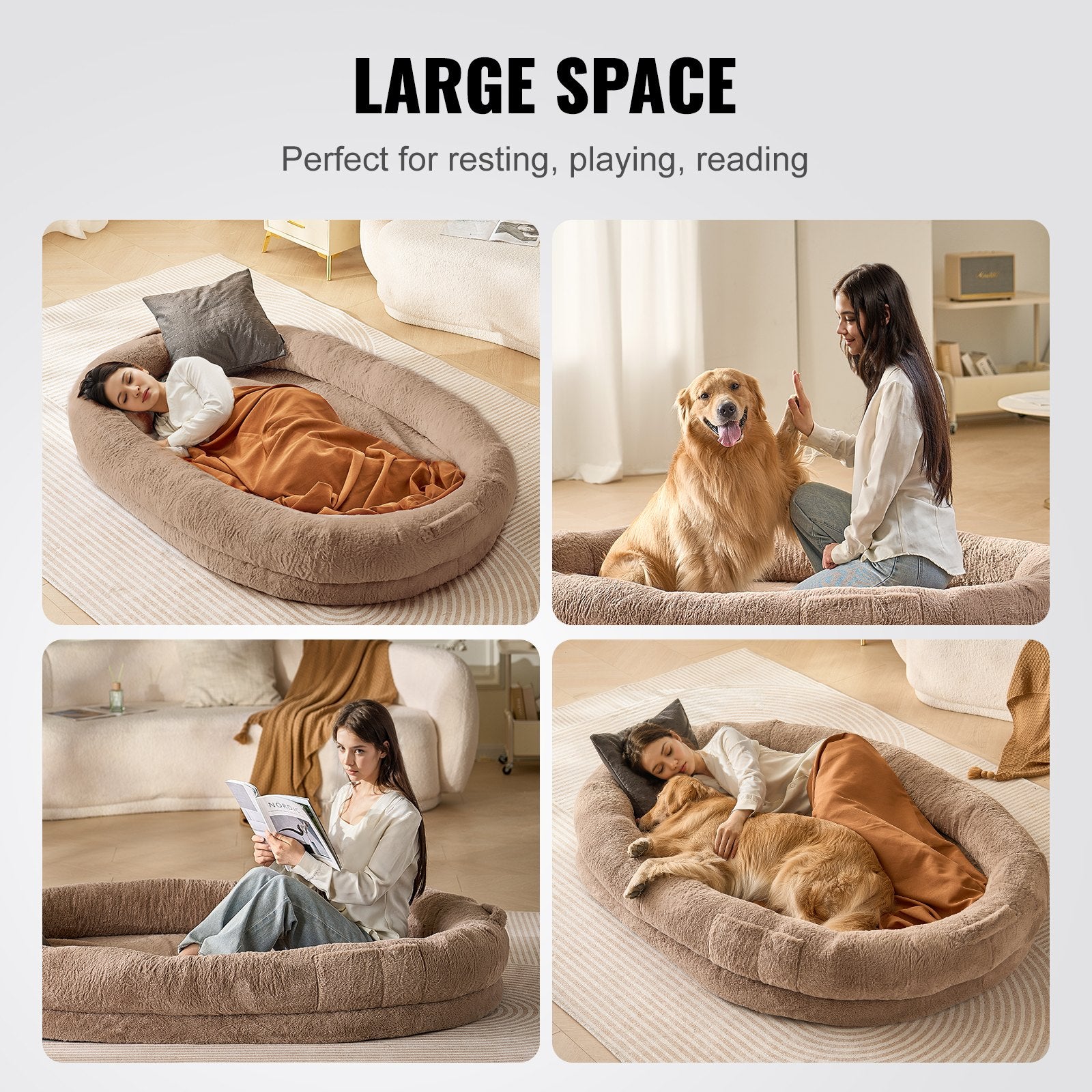 Dog Beds: VEVOR Human Dog Bed 1825x1220x254 mm Human Size Dog Bed Washable Faux Rabbit Fur