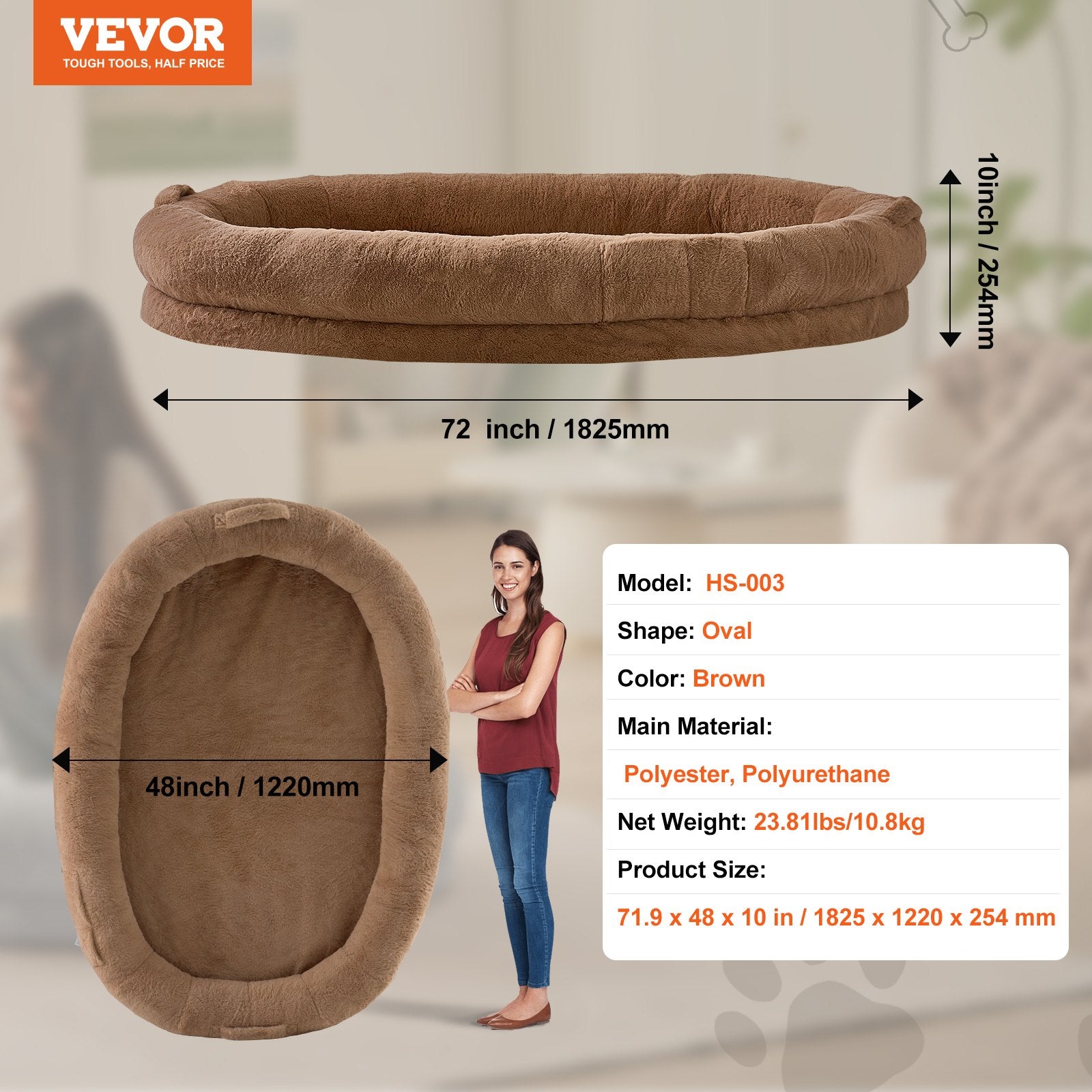 Dog Beds: VEVOR Human Dog Bed 1825x1220x254 mm Human Size Dog Bed Washable Faux Rabbit Fur