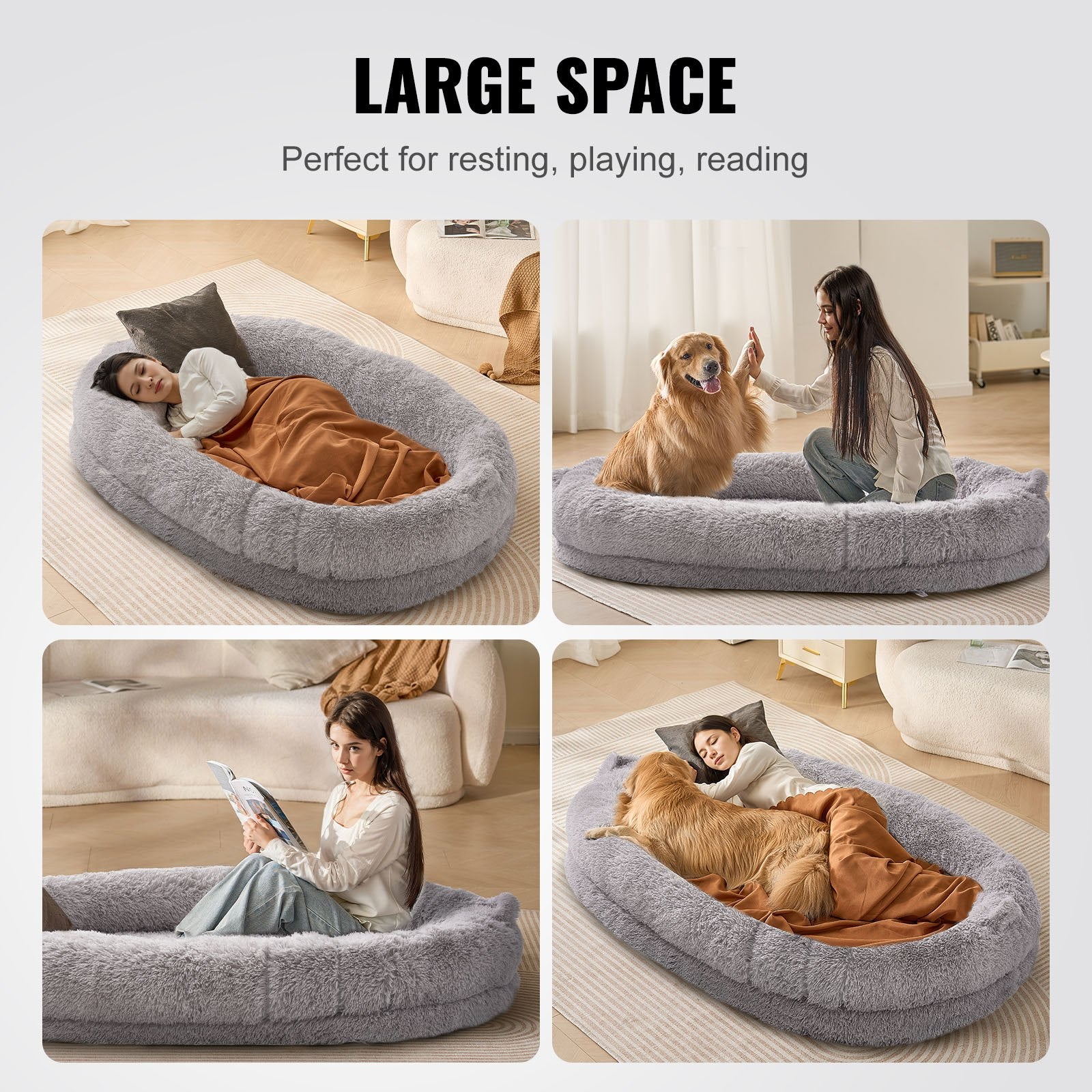 Dog Beds: VEVOR Human Dog Bed 1820x1220x250 mm Human Size Dog Bean Bed Washable PV Velvet