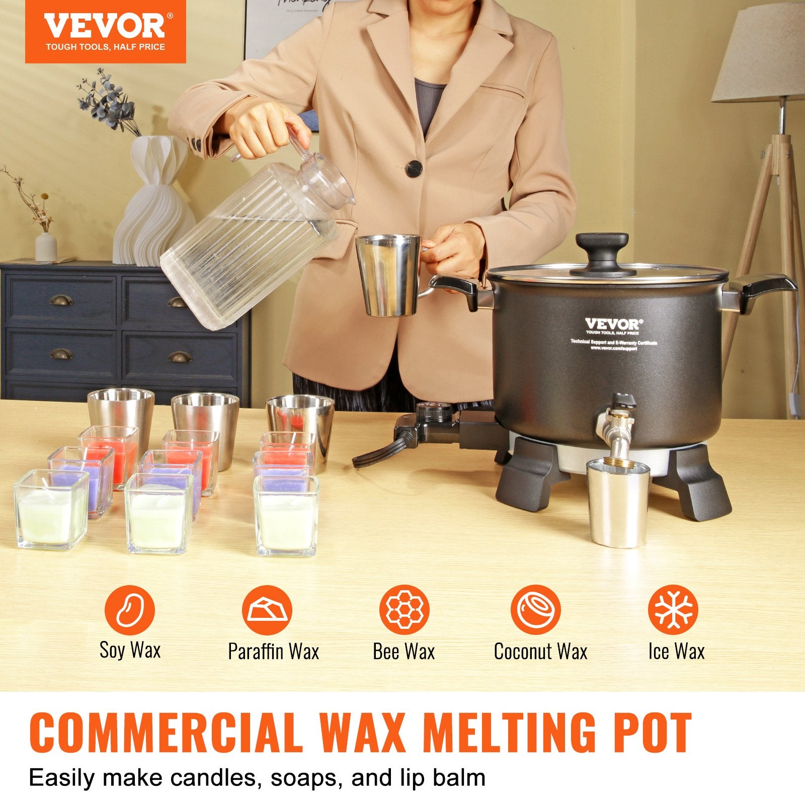 Candle Accessories: VEVOR Wax Melter for Candle Making, 5 Liter Large Electric Wax Melting Pot Easy Pour Spout, 4-level Temperature Control, Easy Clean for Candle Soap Cream Beauty Bulk Production Business or Home