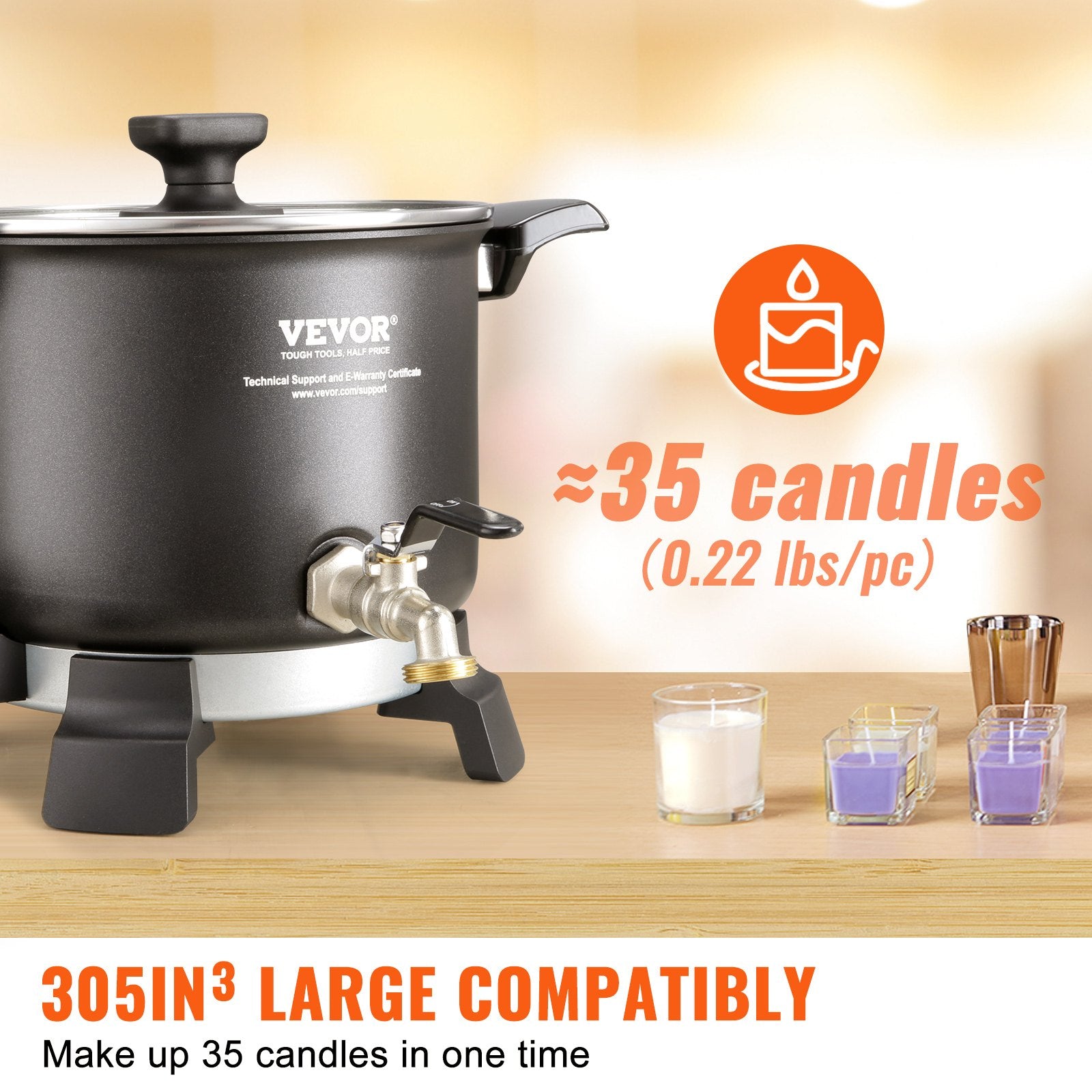 Candle Accessories: VEVOR Wax Melter for Candle Making, 5 Liter Large Electric Wax Melting Pot Easy Pour Spout, 4-level Temperature Control, Easy Clean for Candle Soap Cream Beauty Bulk Production Business or Home