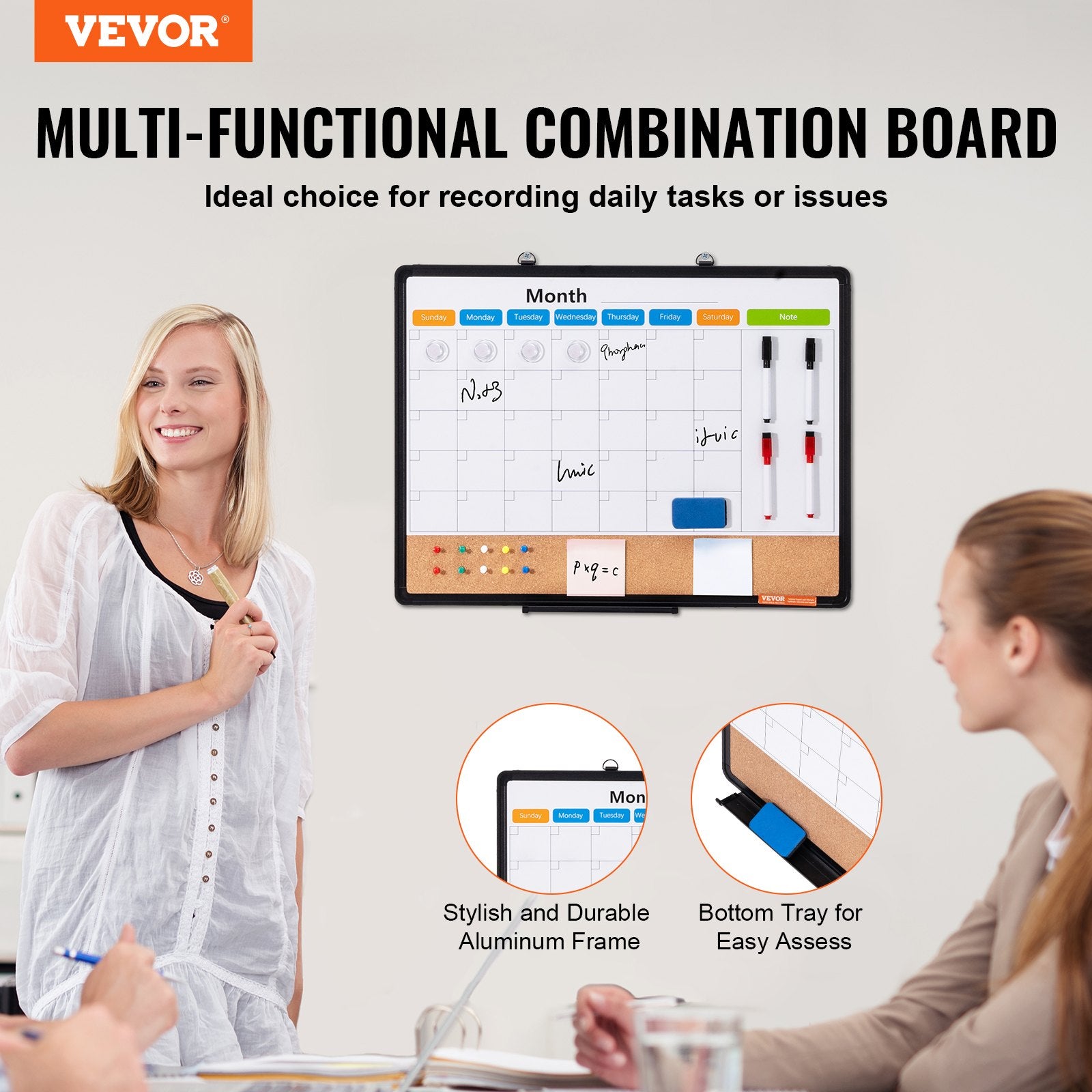 Building Toys: VEVOR 24"x 18" Monthly Calendar Whiteboard & Cork Board Combo with Aluminum Frame  2-in-1 Magnetic Dry Erase Bulletin Board for Wall Mount  Ideal for School, Home, Office