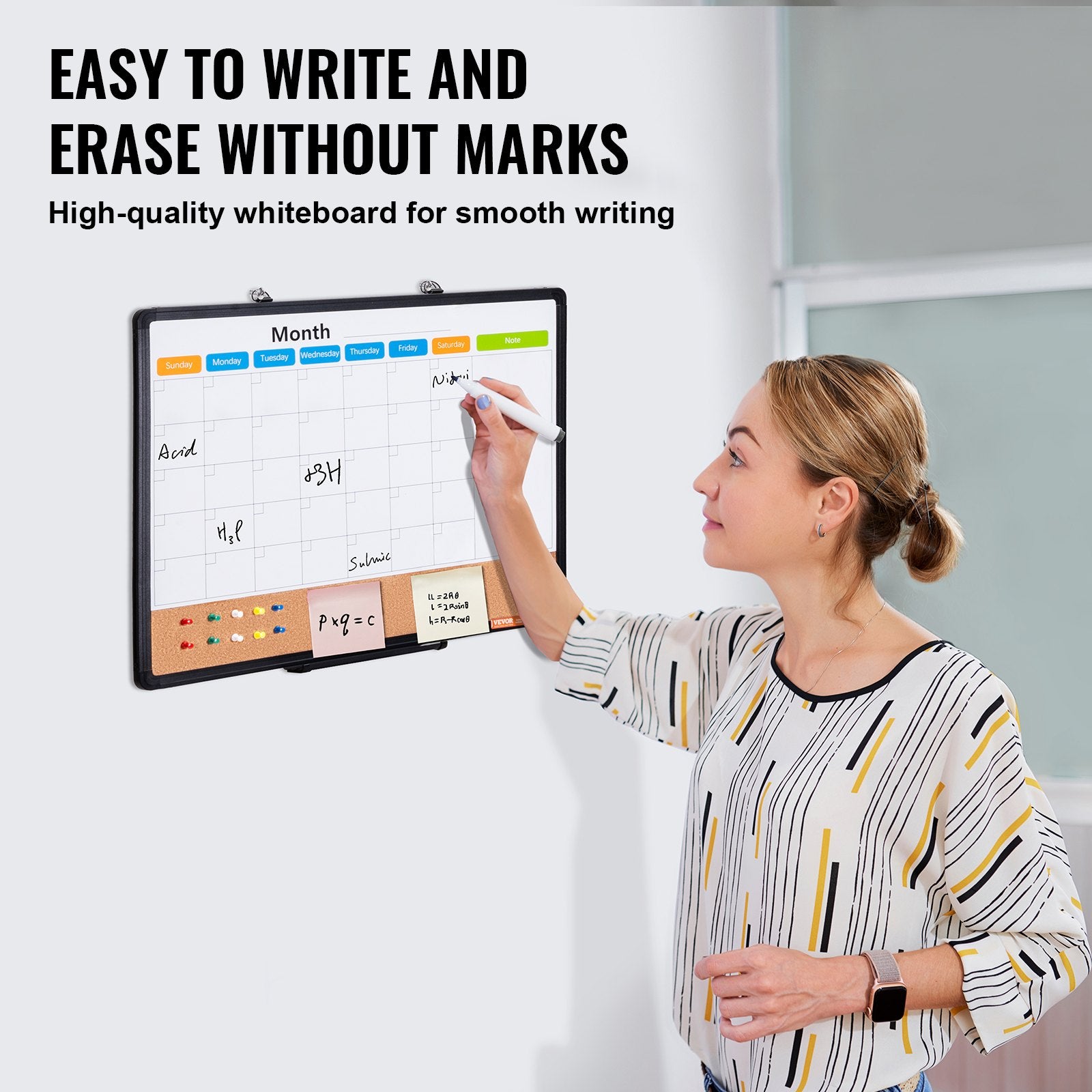 Building Toys: VEVOR 24"x 18" Monthly Calendar Whiteboard & Cork Board Combo with Aluminum Frame  2-in-1 Magnetic Dry Erase Bulletin Board for Wall Mount  Ideal for School, Home, Office