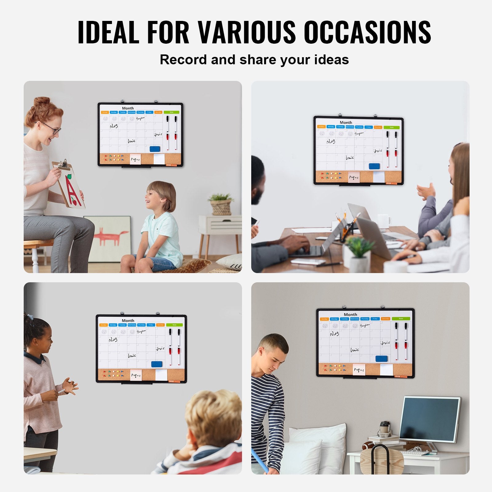 Building Toys: VEVOR 24"x 18" Monthly Calendar Whiteboard & Cork Board Combo with Aluminum Frame  2-in-1 Magnetic Dry Erase Bulletin Board for Wall Mount  Ideal for School, Home, Office