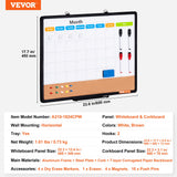 Building Toys: VEVOR 24"x 18" Monthly Calendar Whiteboard & Cork Board Combo with Aluminum Frame  2-in-1 Magnetic Dry Erase Bulletin Board for Wall Mount  Ideal for School, Home, Office