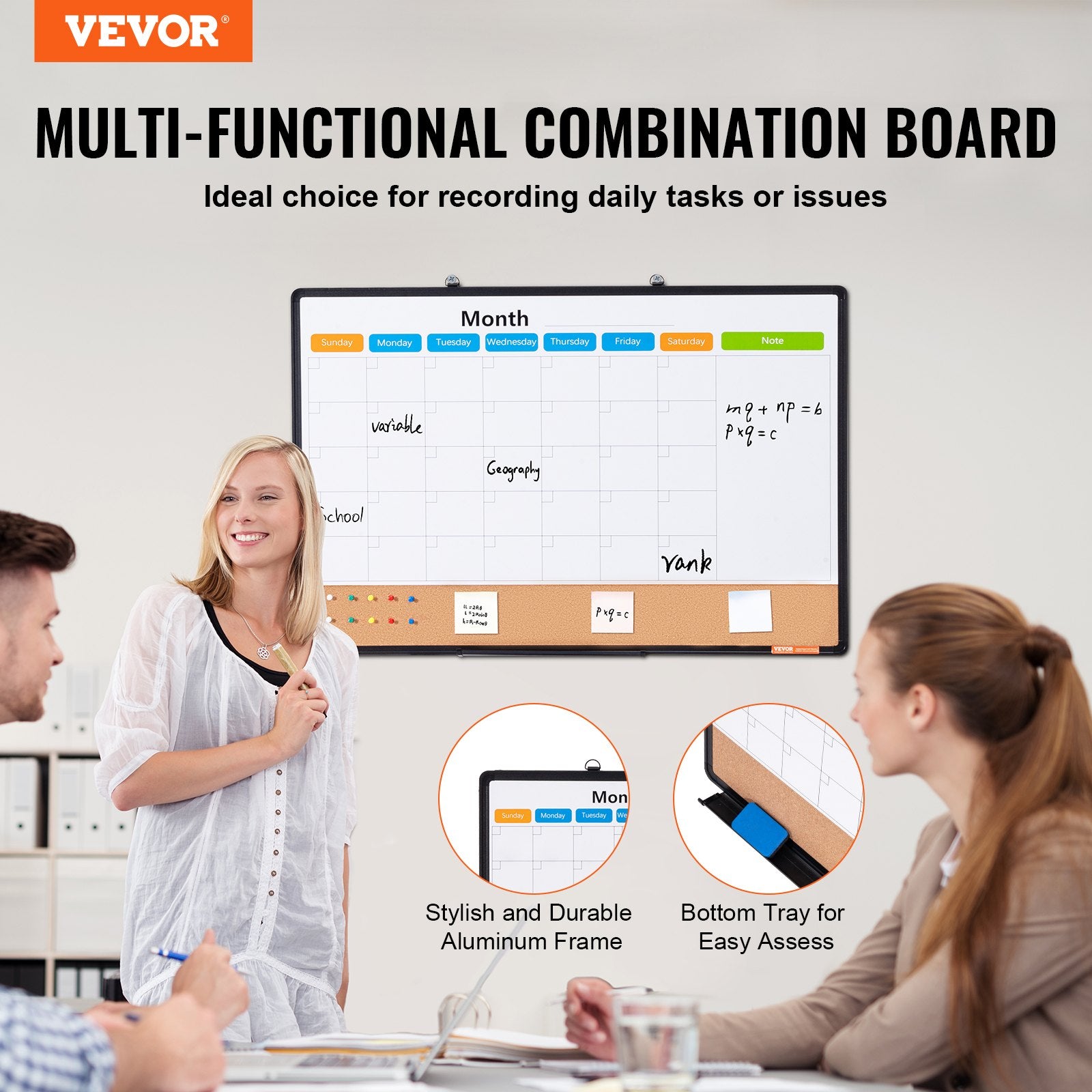 Building Toys: VEVOR 36"x 24" Monthly Calendar Whiteboard & Cork Board Combo with Aluminum Frame  2-in-1 Magnetic Dry Erase Bulletin Board for Wall Mount  Ideal for School, Home, Office