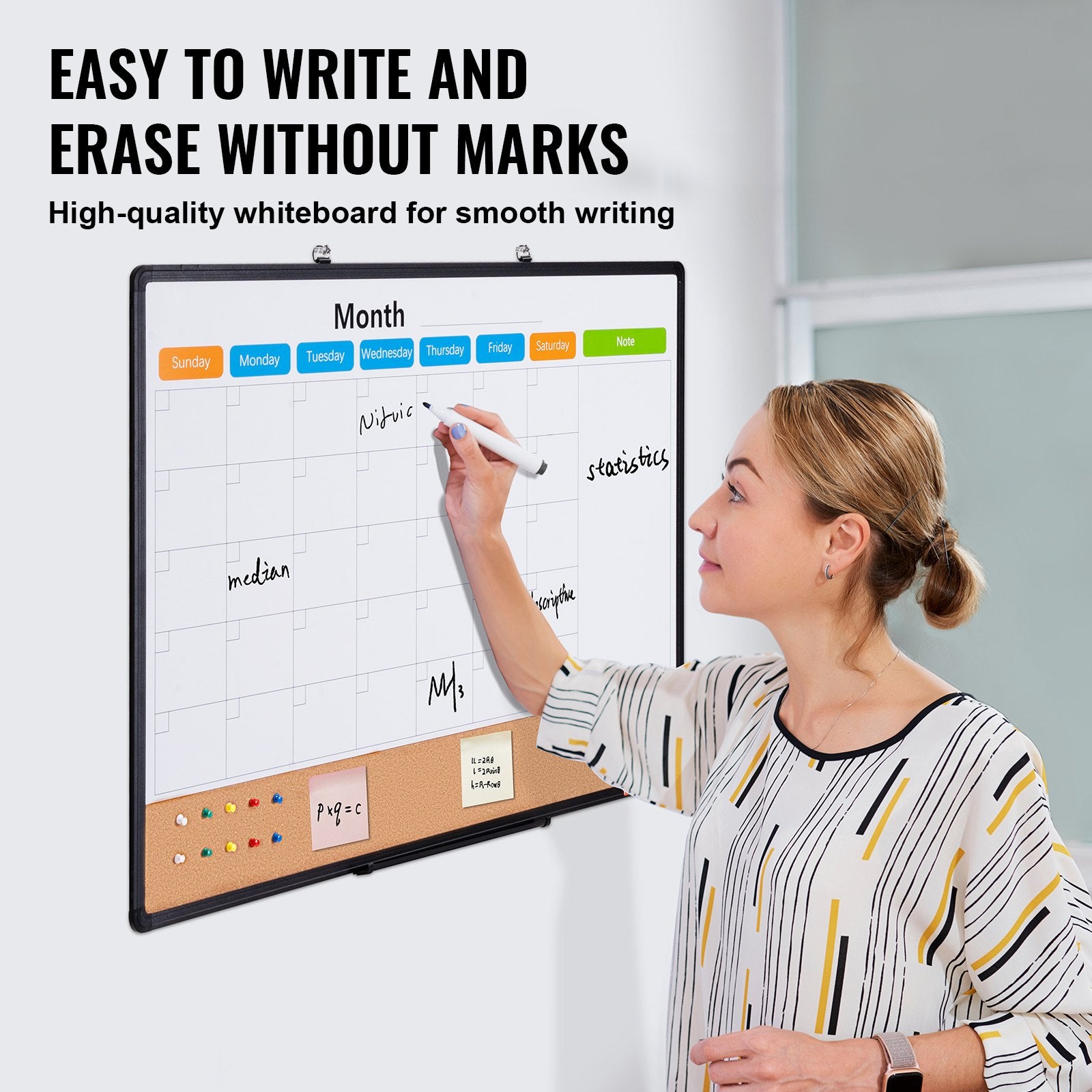 Building Toys: VEVOR 36"x 24" Monthly Calendar Whiteboard & Cork Board Combo with Aluminum Frame  2-in-1 Magnetic Dry Erase Bulletin Board for Wall Mount  Ideal for School, Home, Office