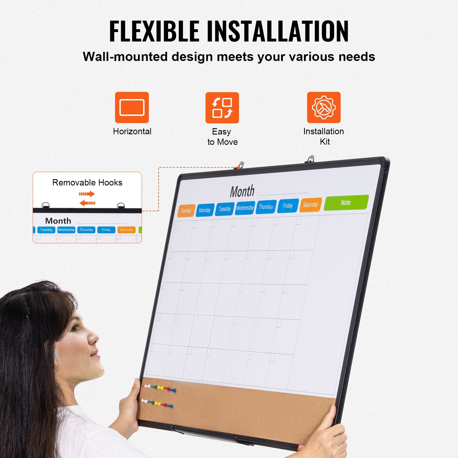 Building Toys: VEVOR 36"x 24" Monthly Calendar Whiteboard & Cork Board Combo with Aluminum Frame  2-in-1 Magnetic Dry Erase Bulletin Board for Wall Mount  Ideal for School, Home, Office