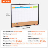 Building Toys: VEVOR 36"x 24" Monthly Calendar Whiteboard & Cork Board Combo with Aluminum Frame  2-in-1 Magnetic Dry Erase Bulletin Board for Wall Mount  Ideal for School, Home, Office