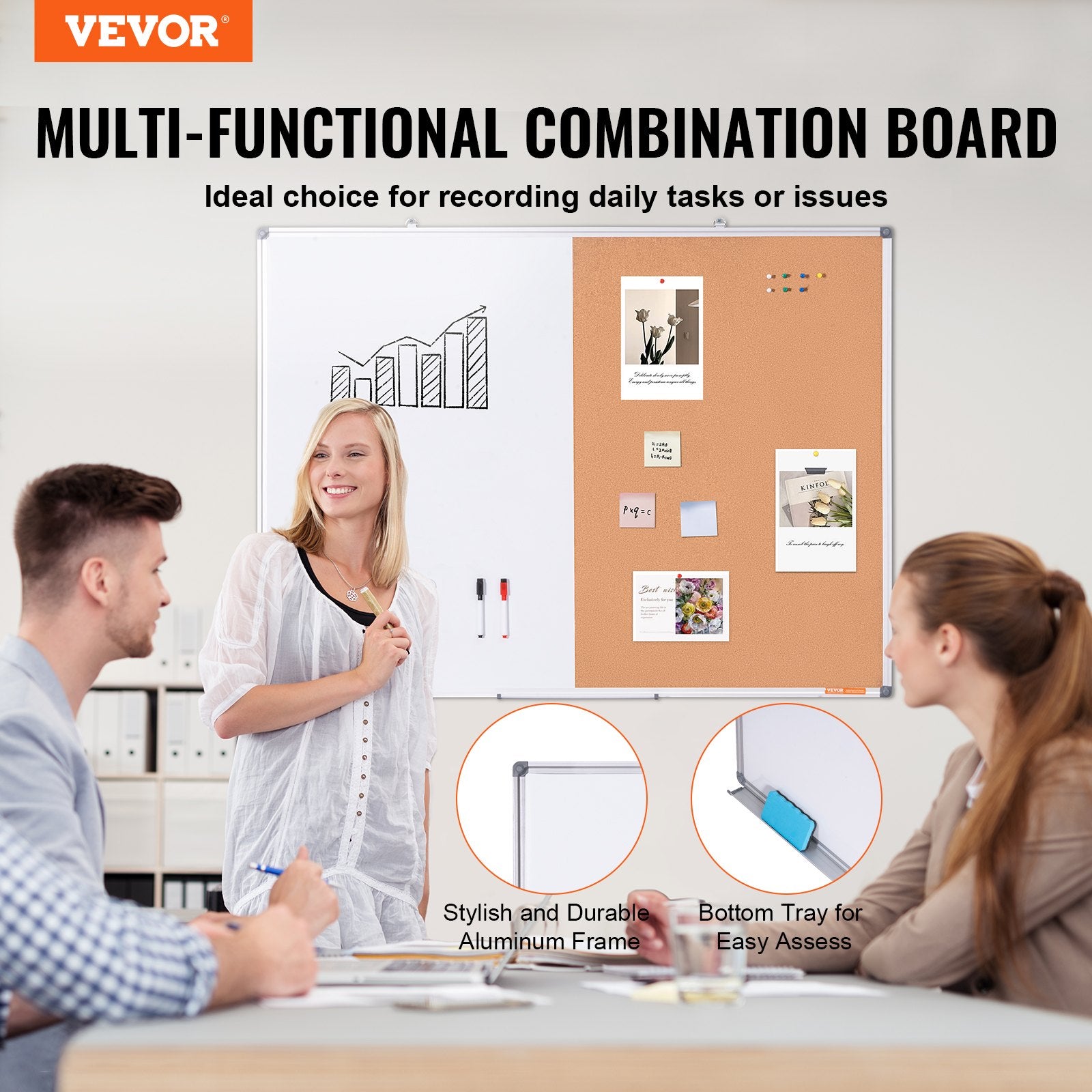 Audio Accessories: VEVOR 48"x 36" Whiteboard & Cork Board Combo with Aluminum Frame  2-in-1 Magnetic Dry Erase Bulletin Board for Wall Mount  Ideal for School, Home, Office