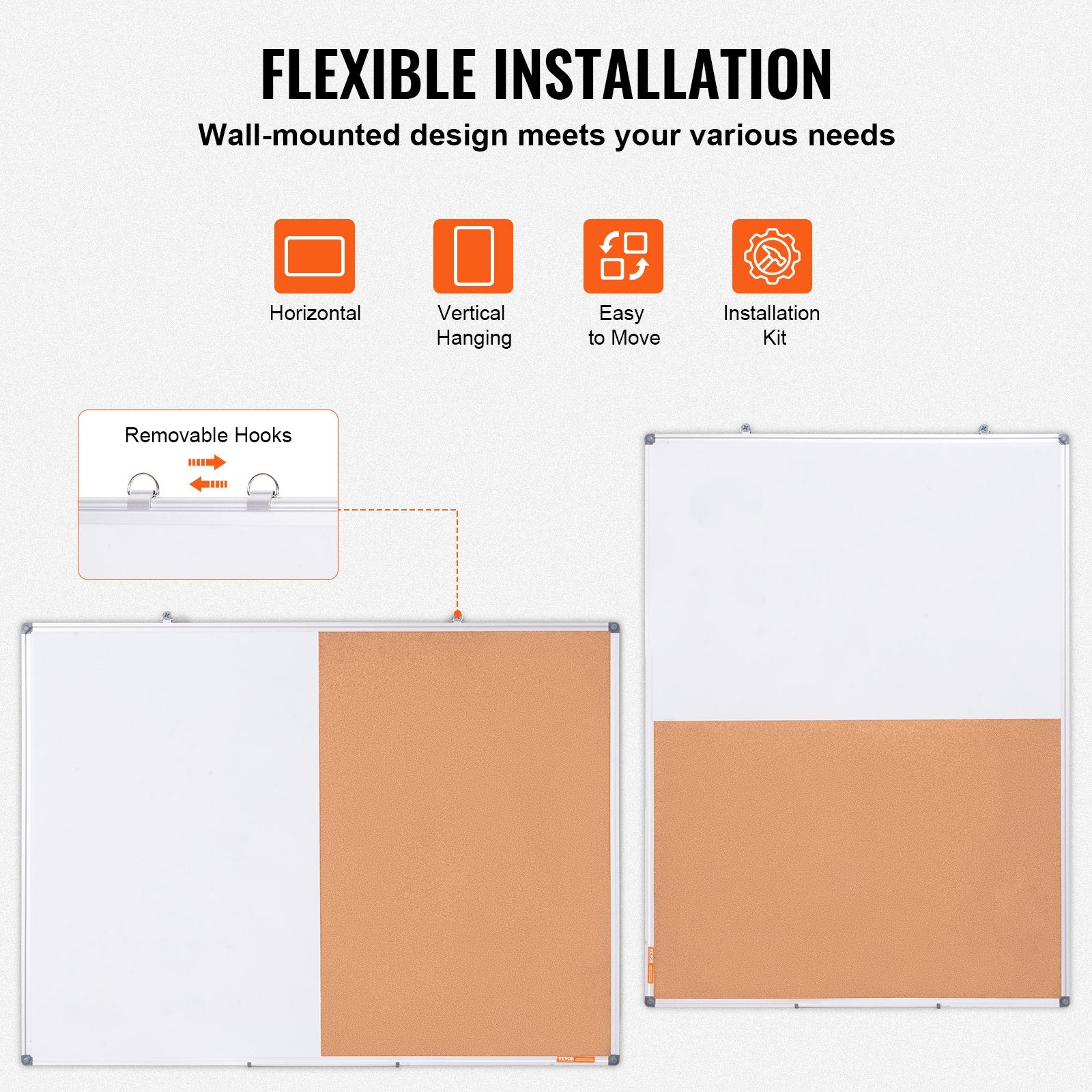 Audio Accessories: VEVOR 48"x 36" Whiteboard & Cork Board Combo with Aluminum Frame  2-in-1 Magnetic Dry Erase Bulletin Board for Wall Mount  Ideal for School, Home, Office