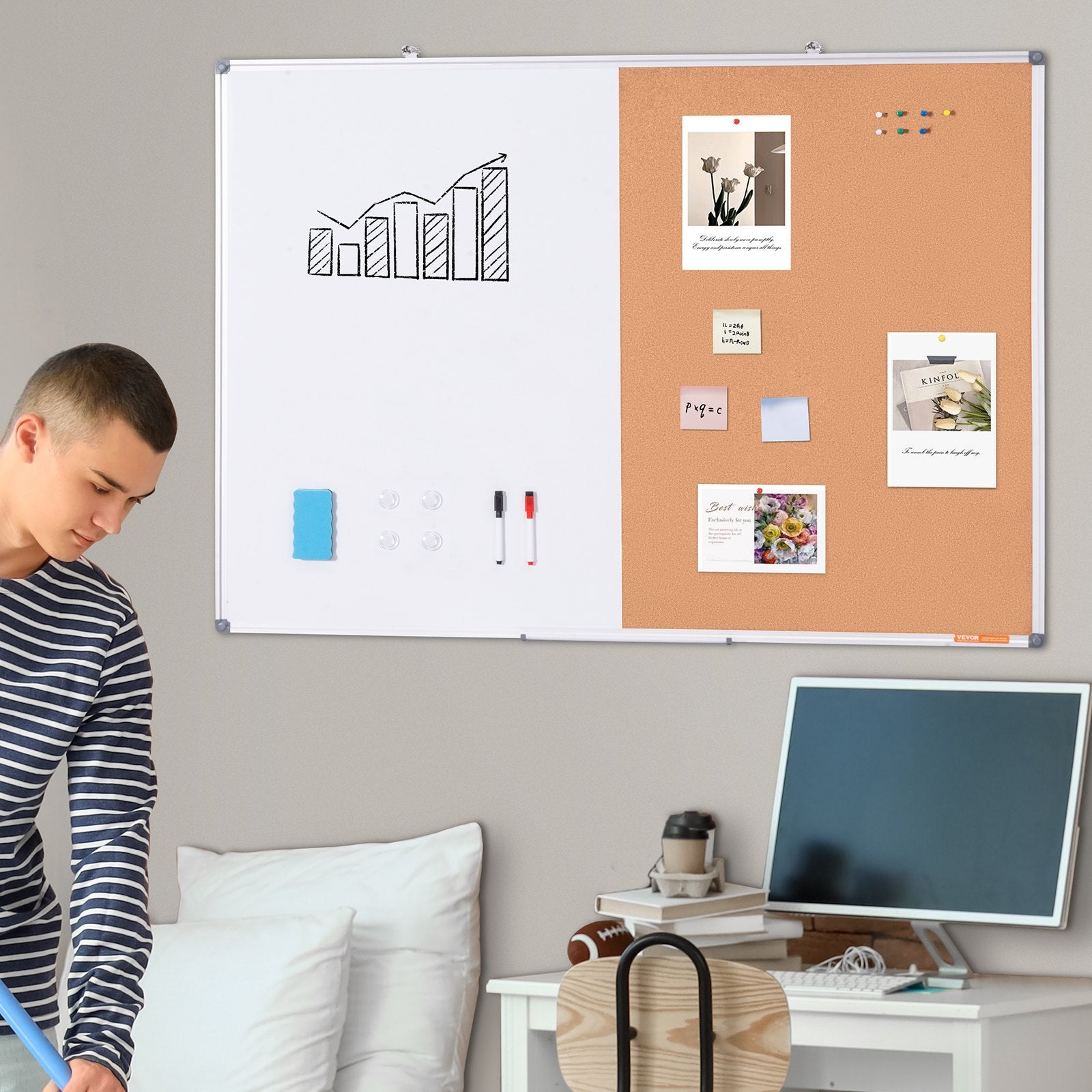 Audio Accessories: VEVOR 48"x 36" Whiteboard & Cork Board Combo with Aluminum Frame  2-in-1 Magnetic Dry Erase Bulletin Board for Wall Mount  Ideal for School, Home, Office