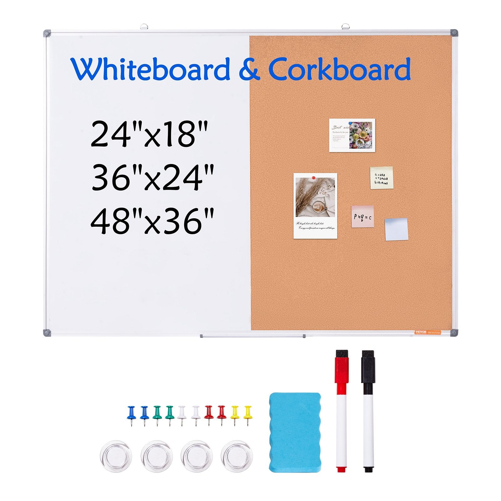 Audio Accessories: VEVOR 48"x 36" Whiteboard & Cork Board Combo with Aluminum Frame  2-in-1 Magnetic Dry Erase Bulletin Board for Wall Mount  Ideal for School, Home, Office