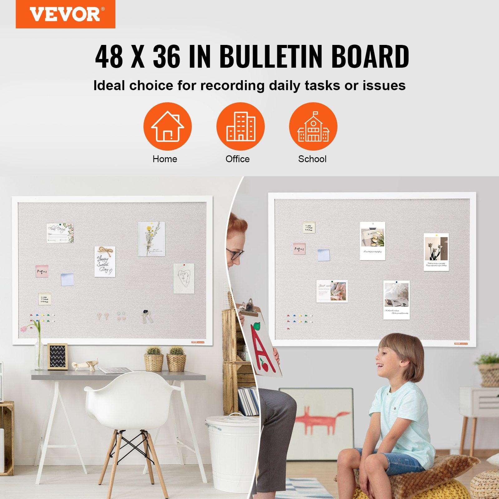 Coat Racks: VEVOR 48"x36" White Cork Board with Linen Surface  Stylish Wall-Mounted Bulletin Board for Home, School, Office  Elegant & Functional Noticeboard