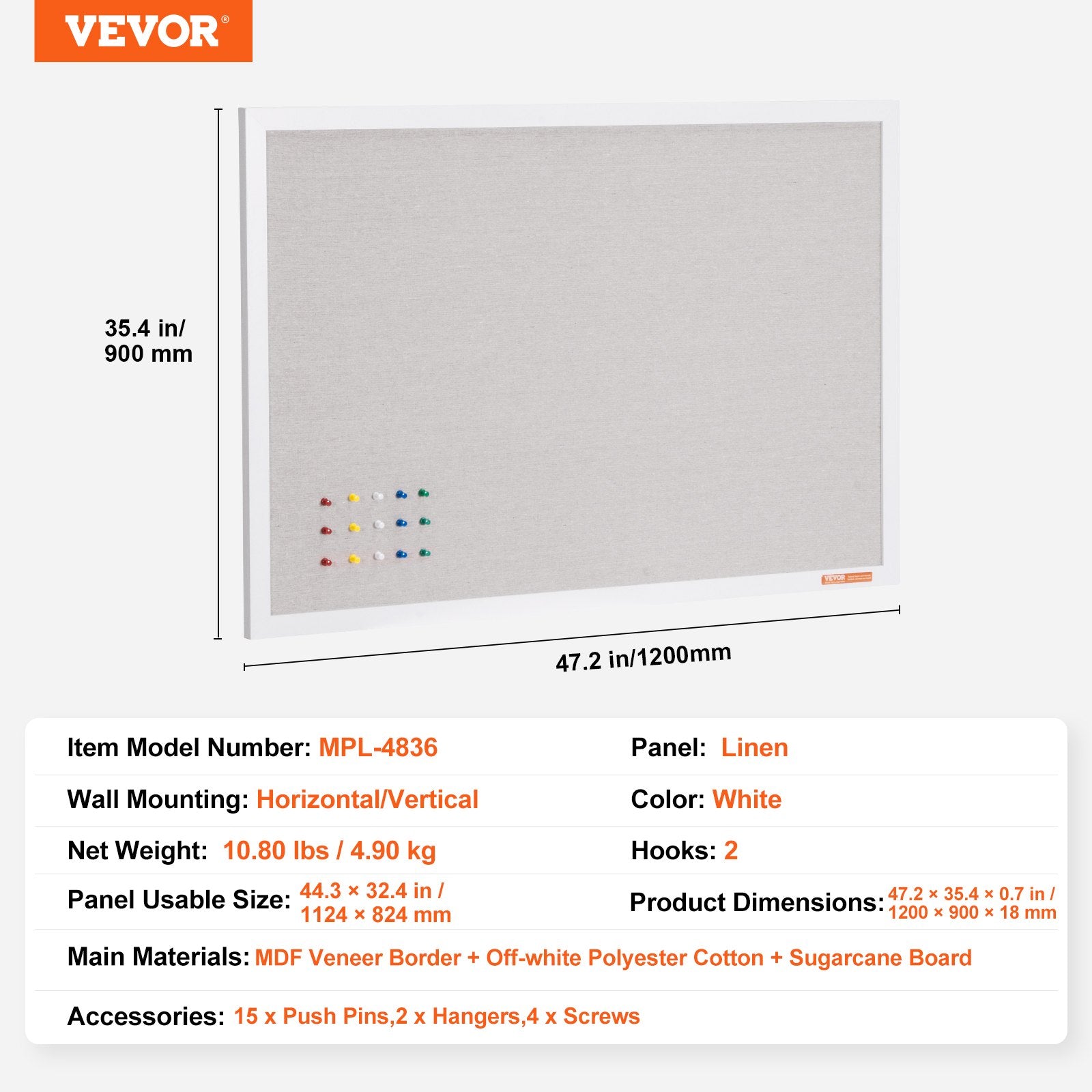 Coat Racks: VEVOR 48"x36" White Cork Board with Linen Surface  Stylish Wall-Mounted Bulletin Board for Home, School, Office  Elegant & Functional Noticeboard