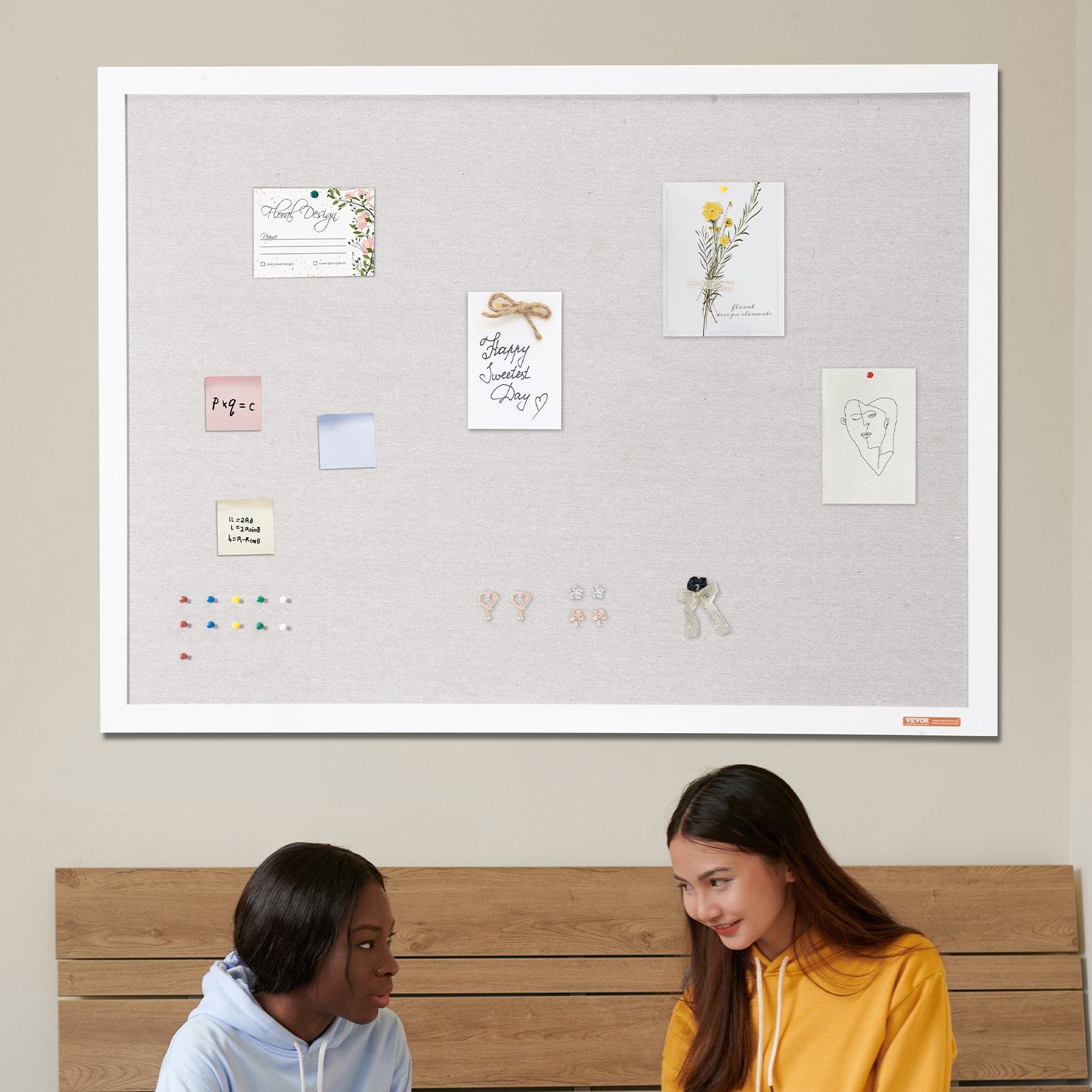 Coat Racks: VEVOR 48"x36" White Cork Board with Linen Surface  Stylish Wall-Mounted Bulletin Board for Home, School, Office  Elegant & Functional Noticeboard