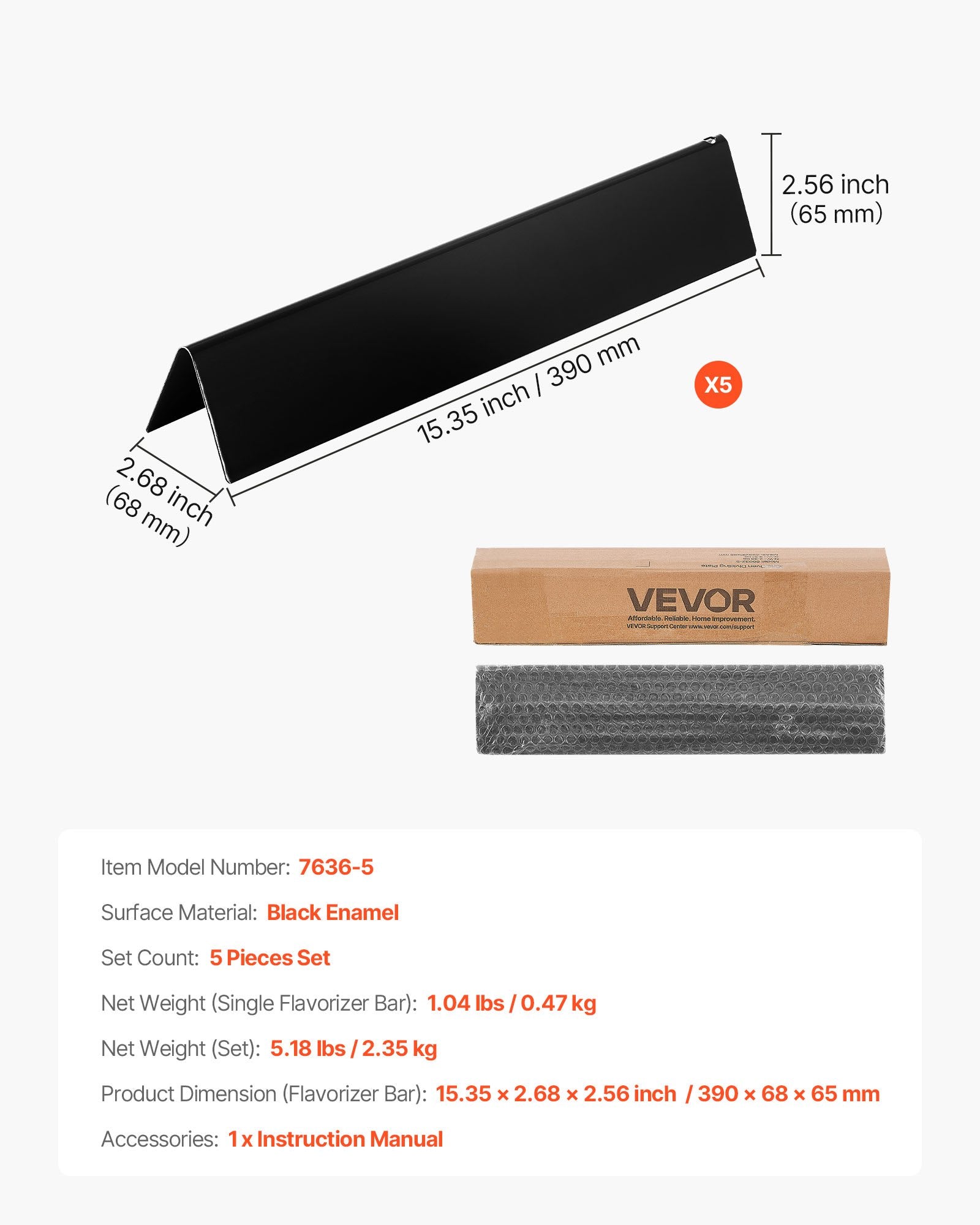 BBQs & Accessories: VEVOR Flavorizer Bars, 39cm Grill Replacement Part, for Weber Spirit I & II 300 Series Grills, Including Spirit E-310, ll S-310, ll E-320, Porcelain-enameled Steel Thicker Heat Plate, 5 Pack
